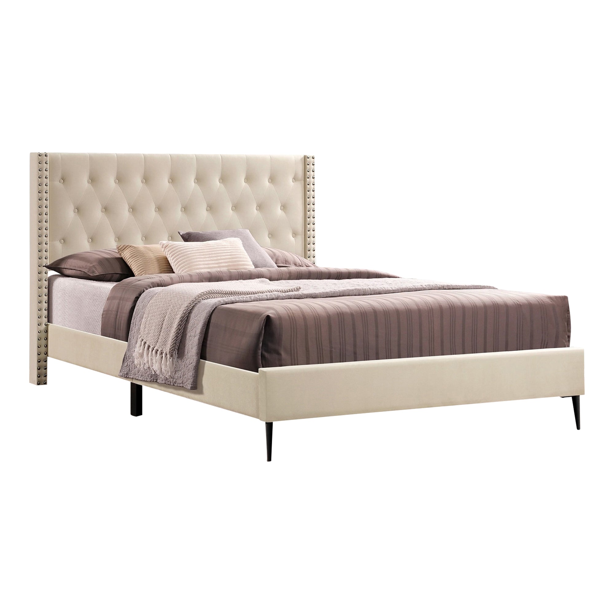 Roxane - Queen Bed - Cream Velvet