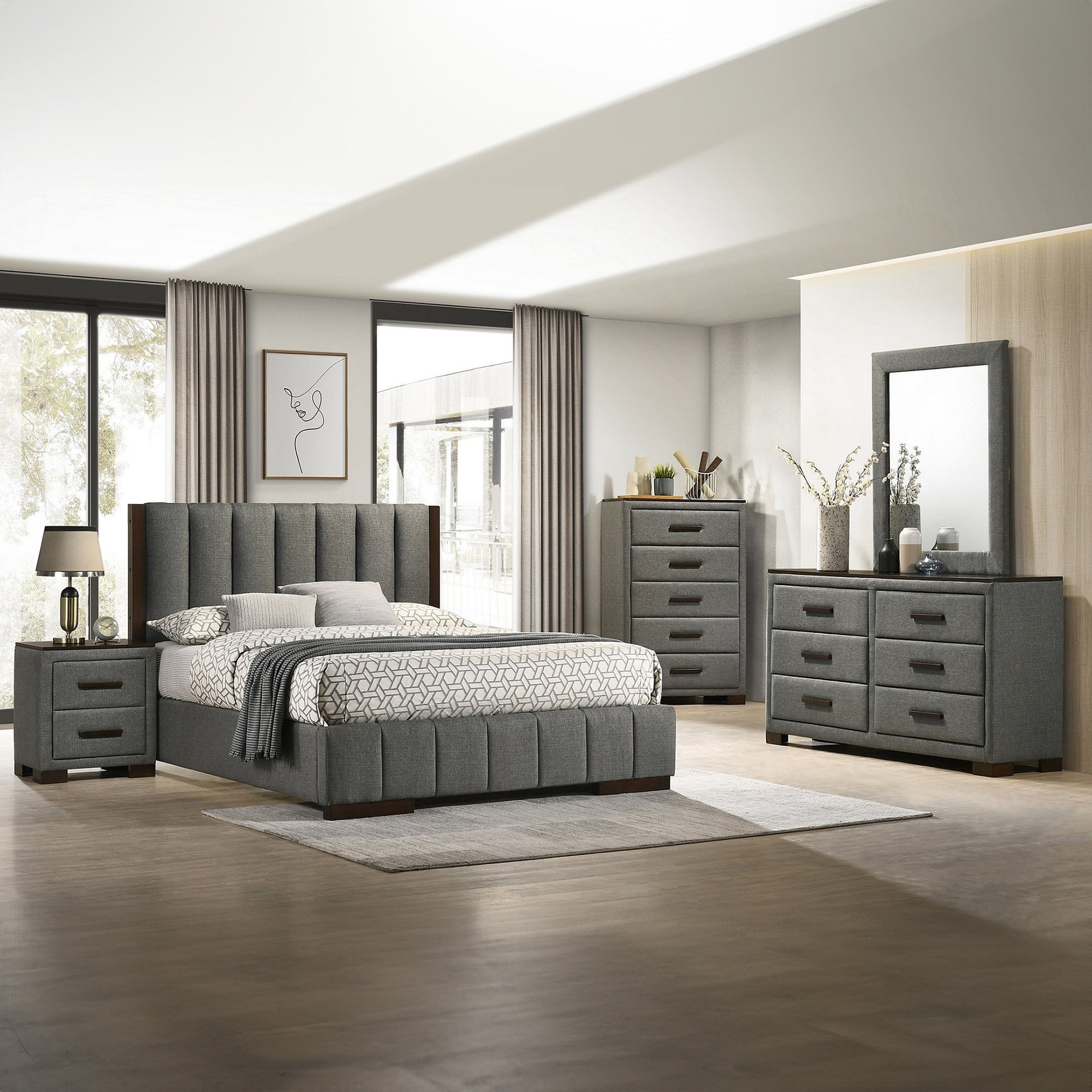 Bedroom Set - Grey Fabric - Dylan