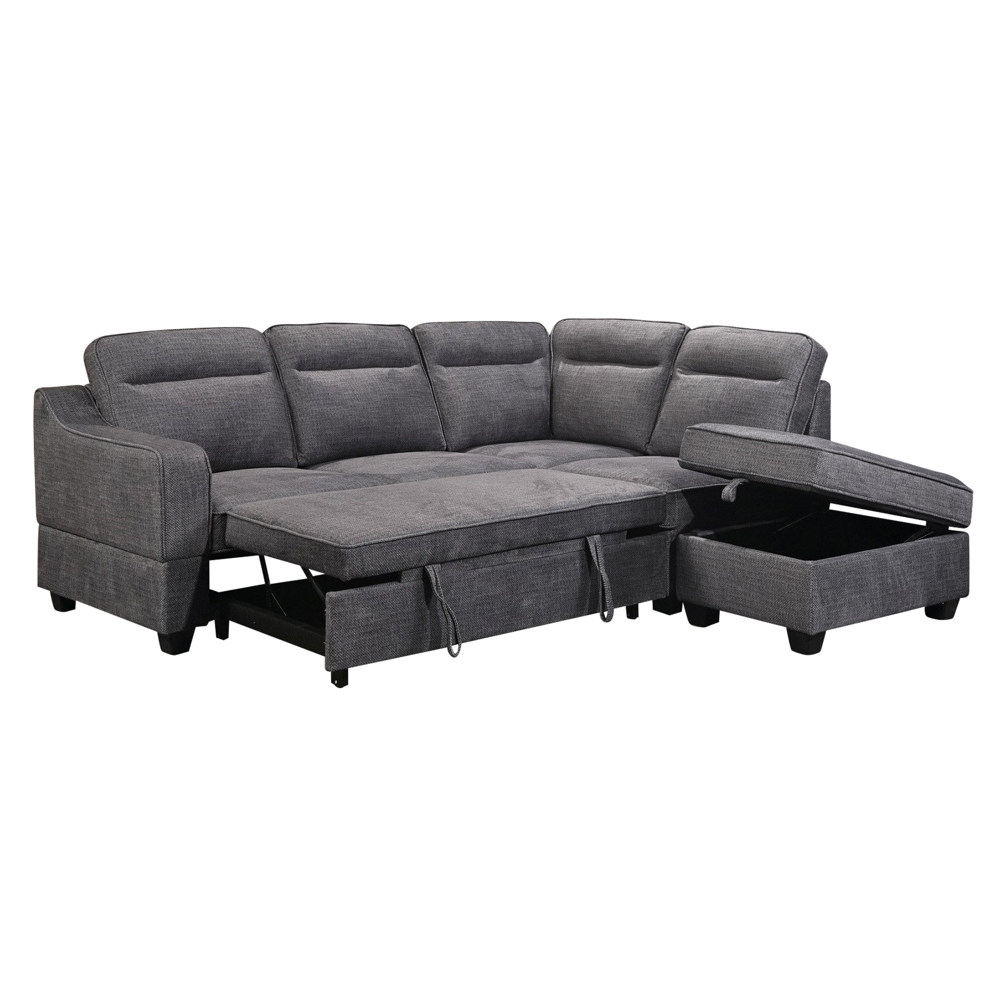 Gabriella - L-Shaped Sectional Sofa Bed - Grey Fabric