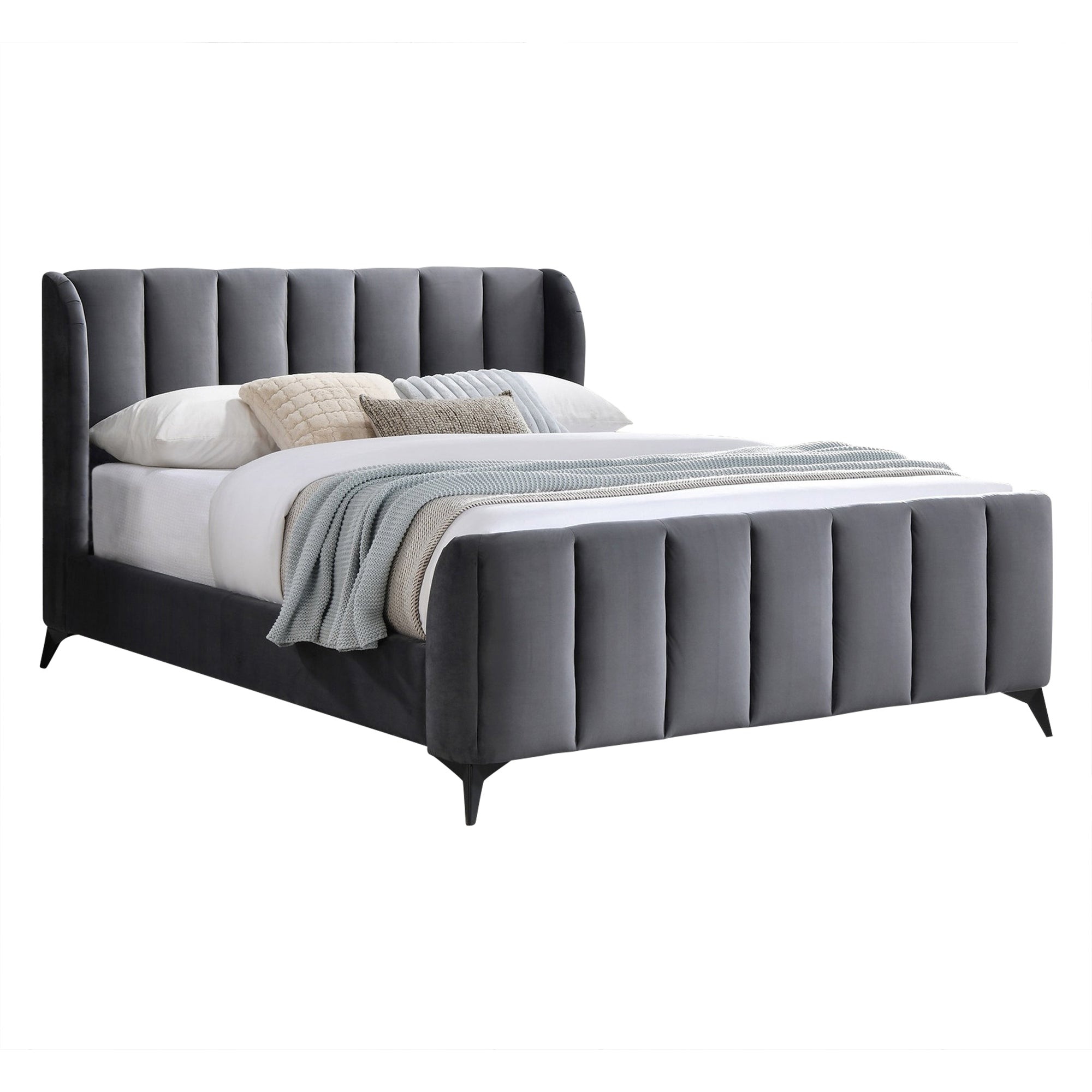 Daniel - Queen Bed - Gray Velvet