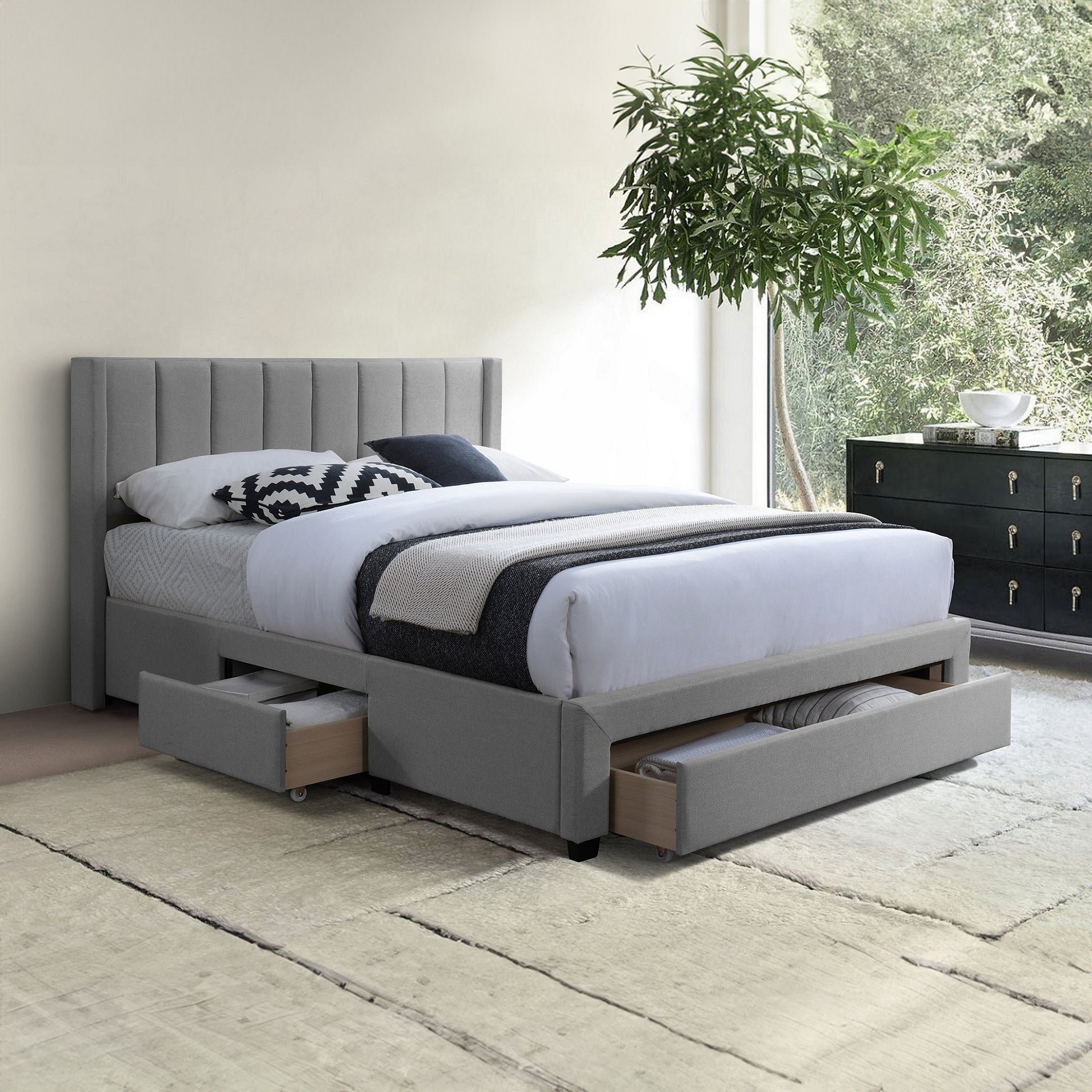 Henri - Queen Bed - Grey Fabric