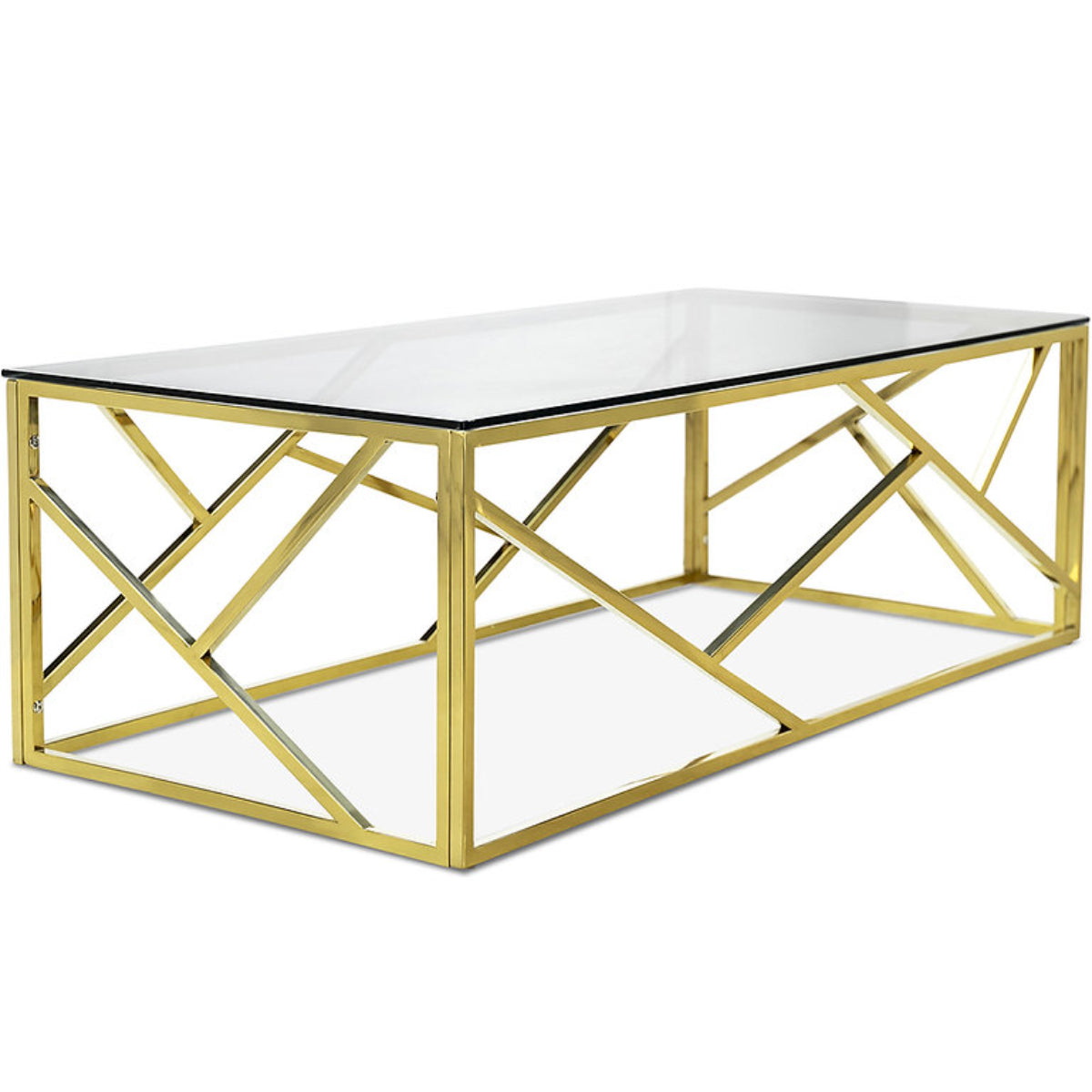 Coffee table set - 3 pieces - Tempered glass and gold