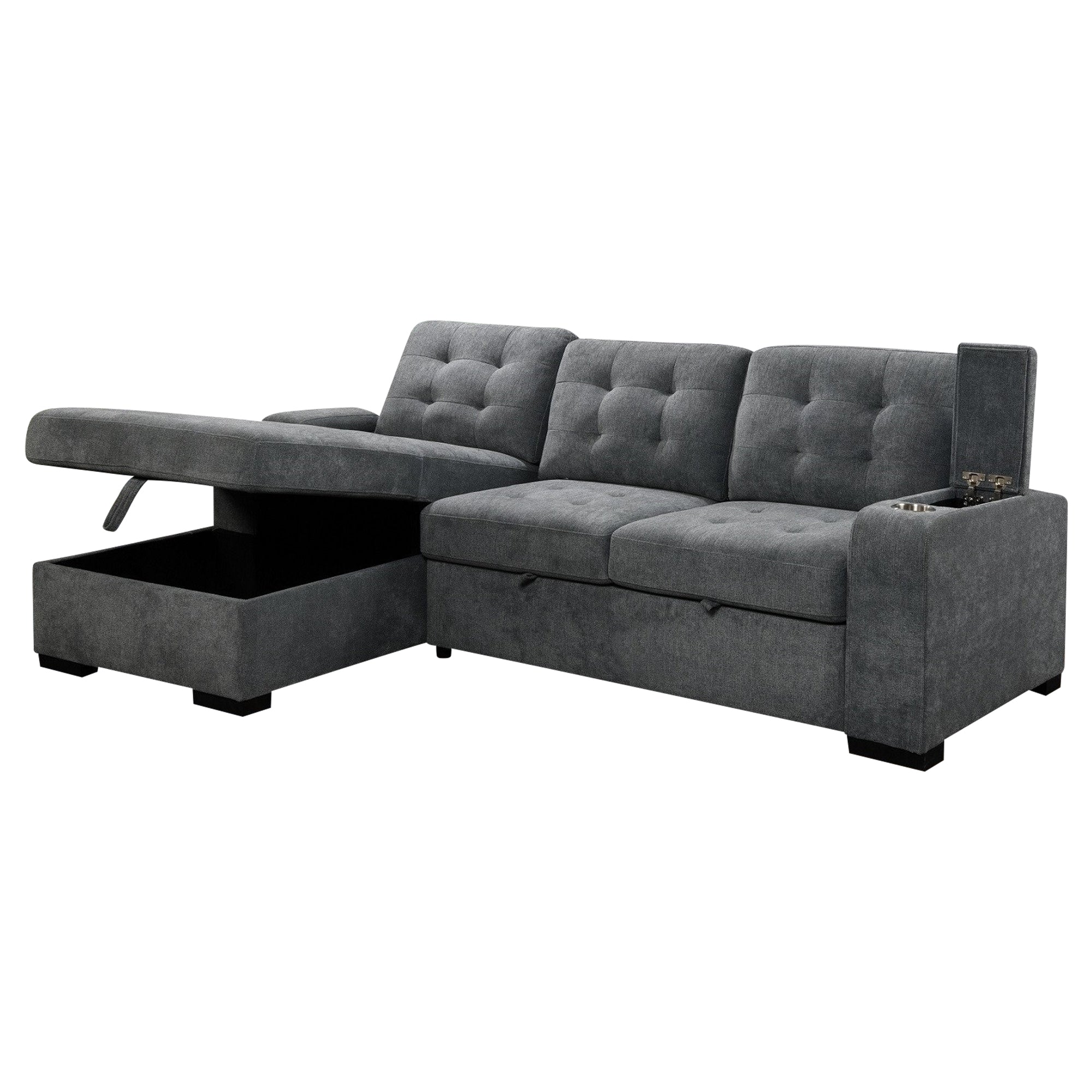 Ava - L-Shaped Sectional Sofa Bed - Grey Fabric