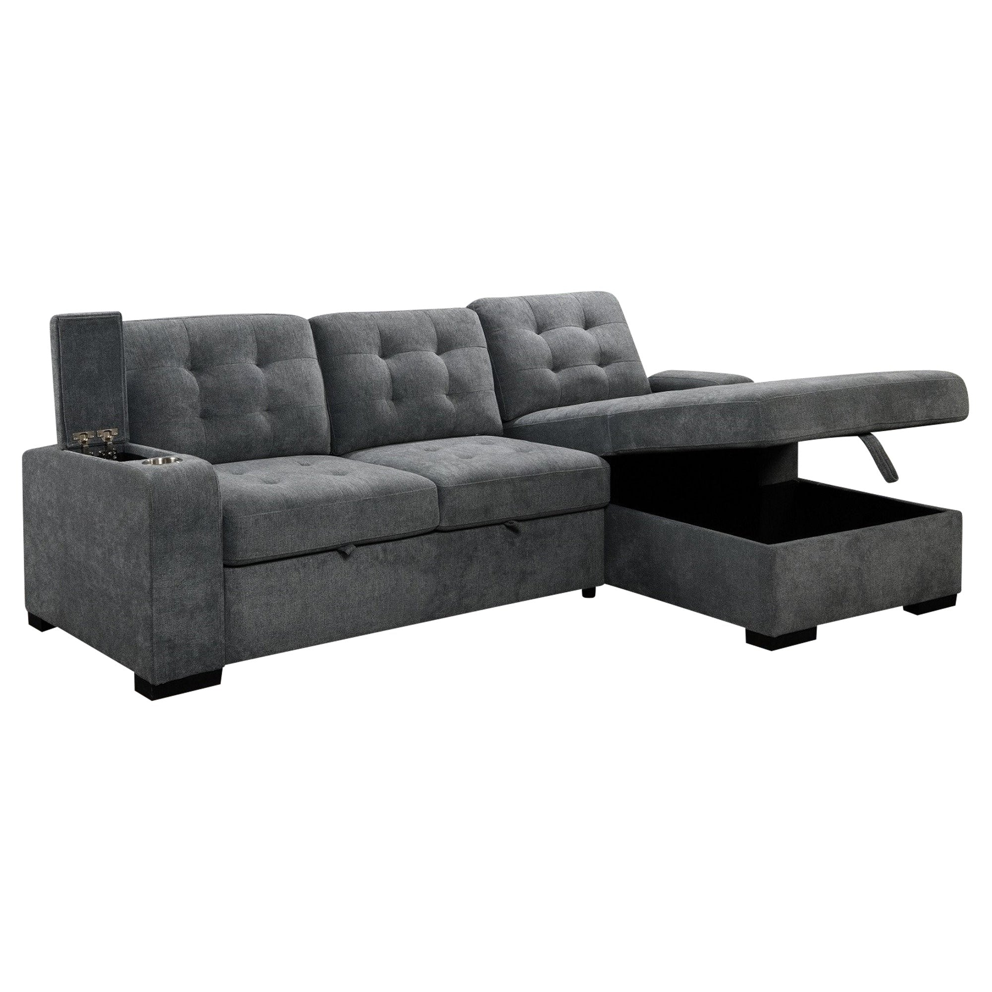 Ava - L-Shaped Sectional Sofa Bed - Grey Fabric