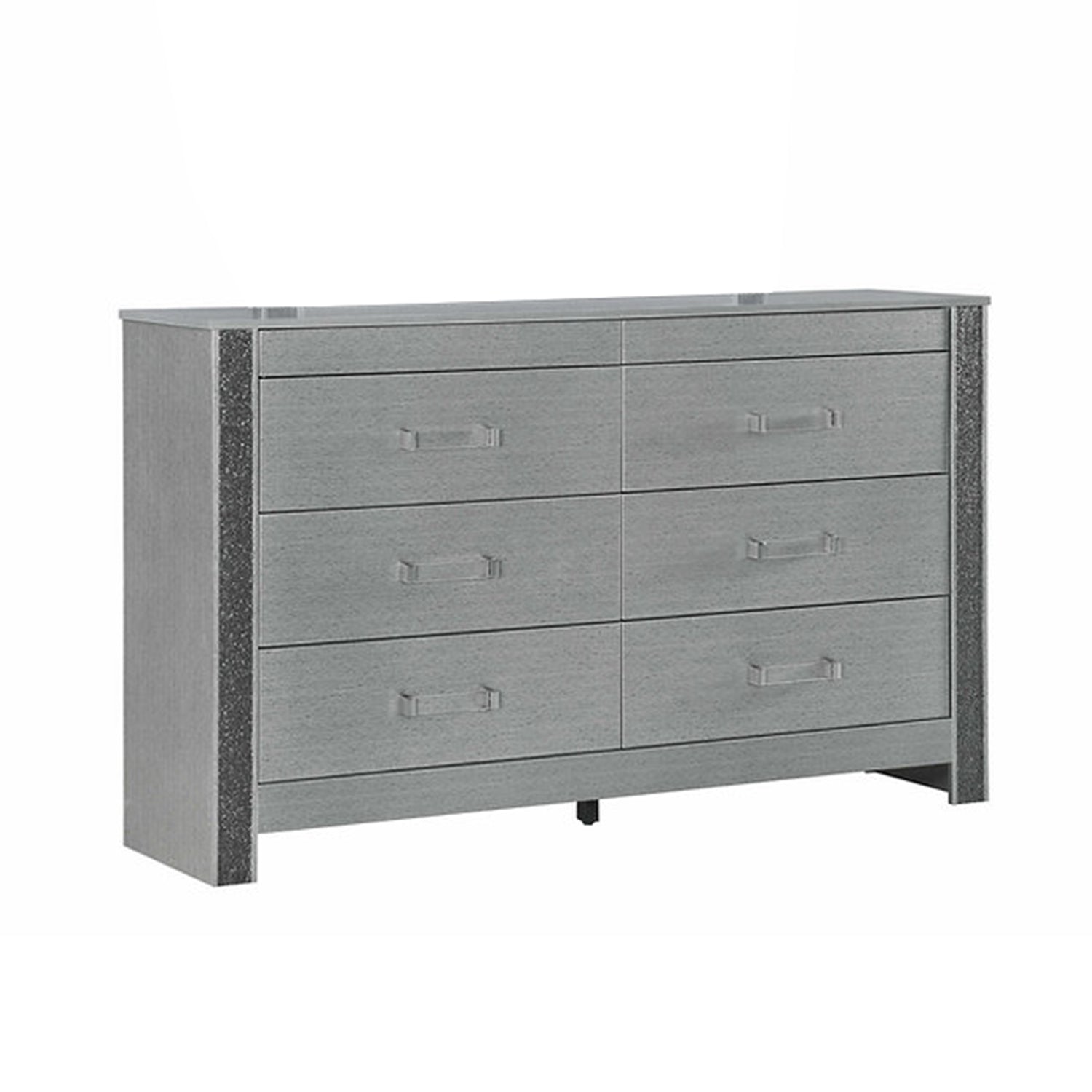 Avenzo - 6-drawer dresser with mirror - Silver