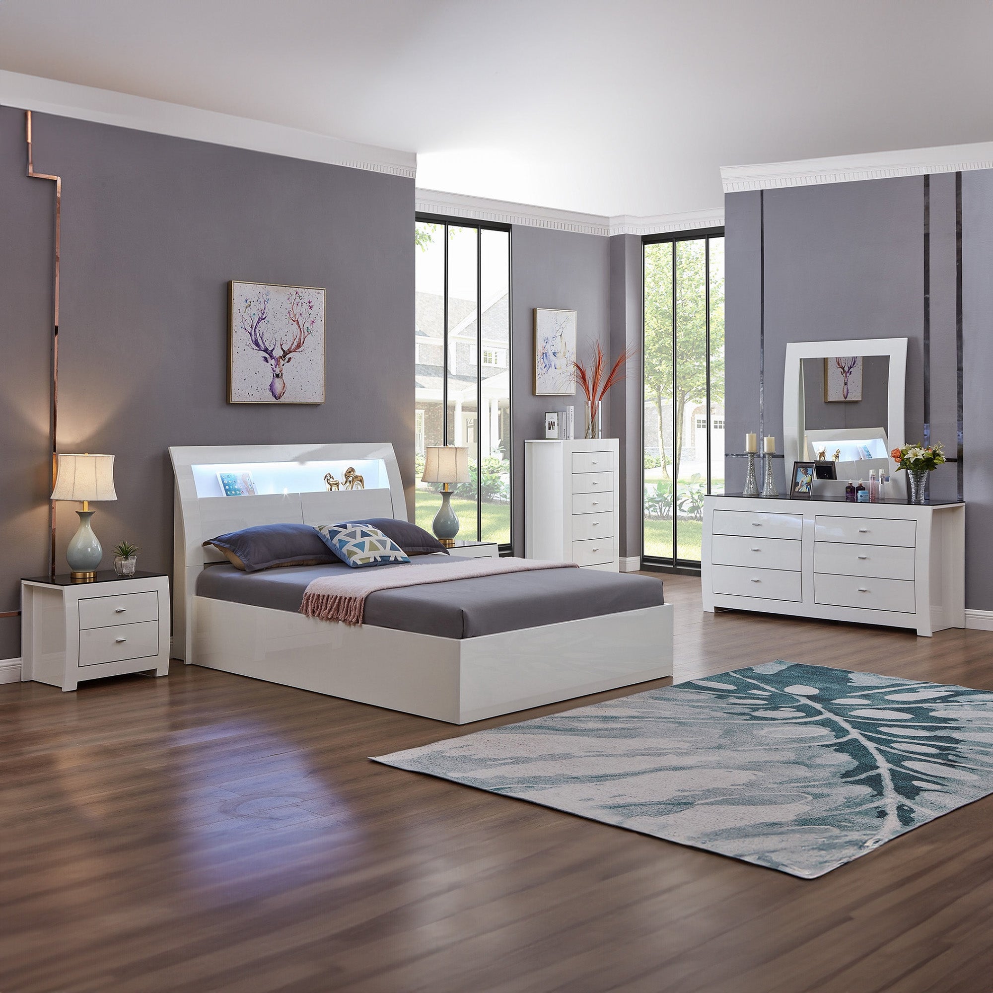 Barcelona - Ensemble de chambre à coucher - Blanc lustré