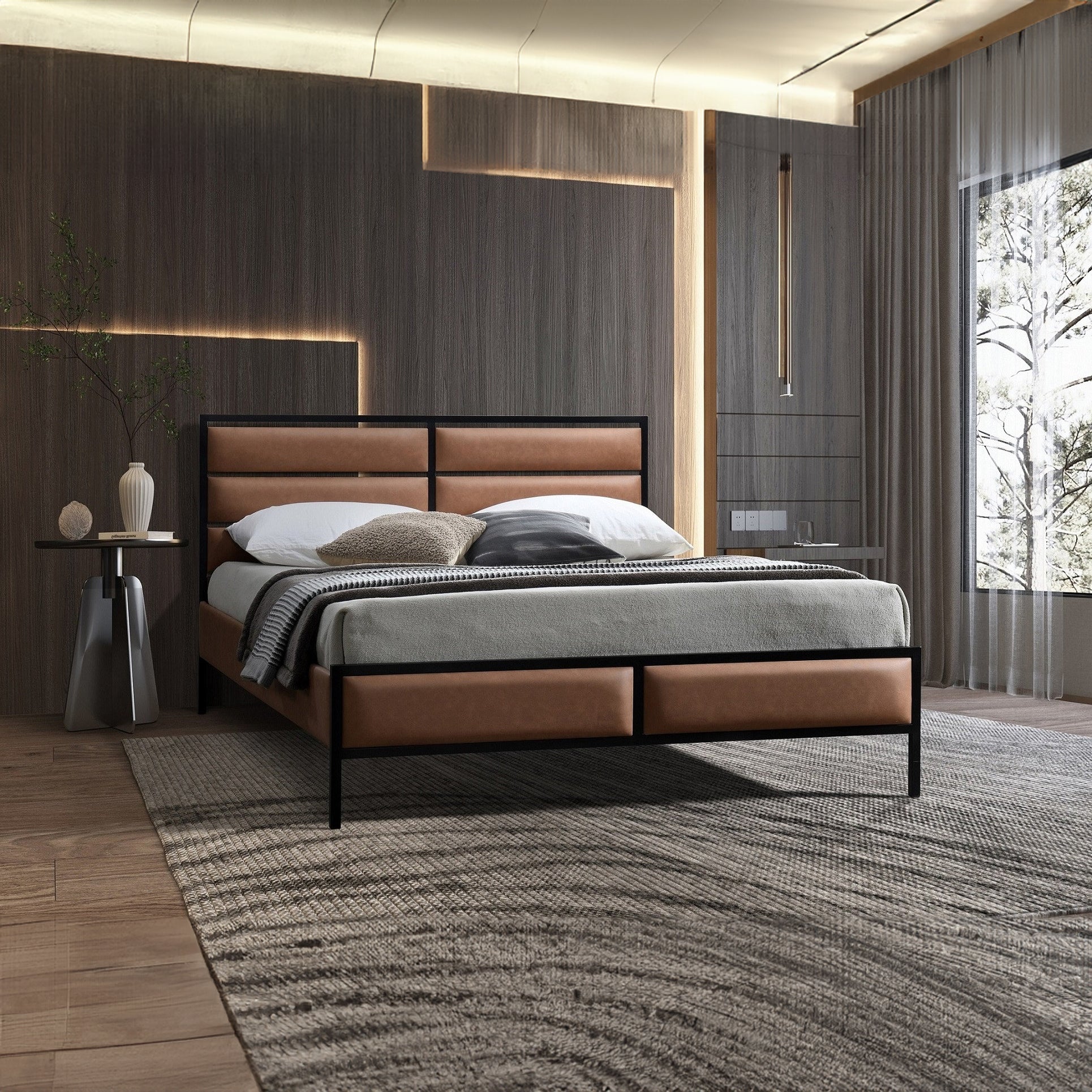 Alexandre - Full Bed - Tan Faux Leather