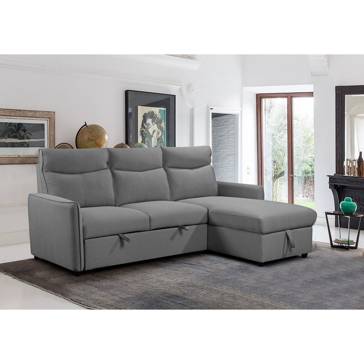 Marley - Reversible L-Shaped Sectional Sofa Bed - Grey Fabric