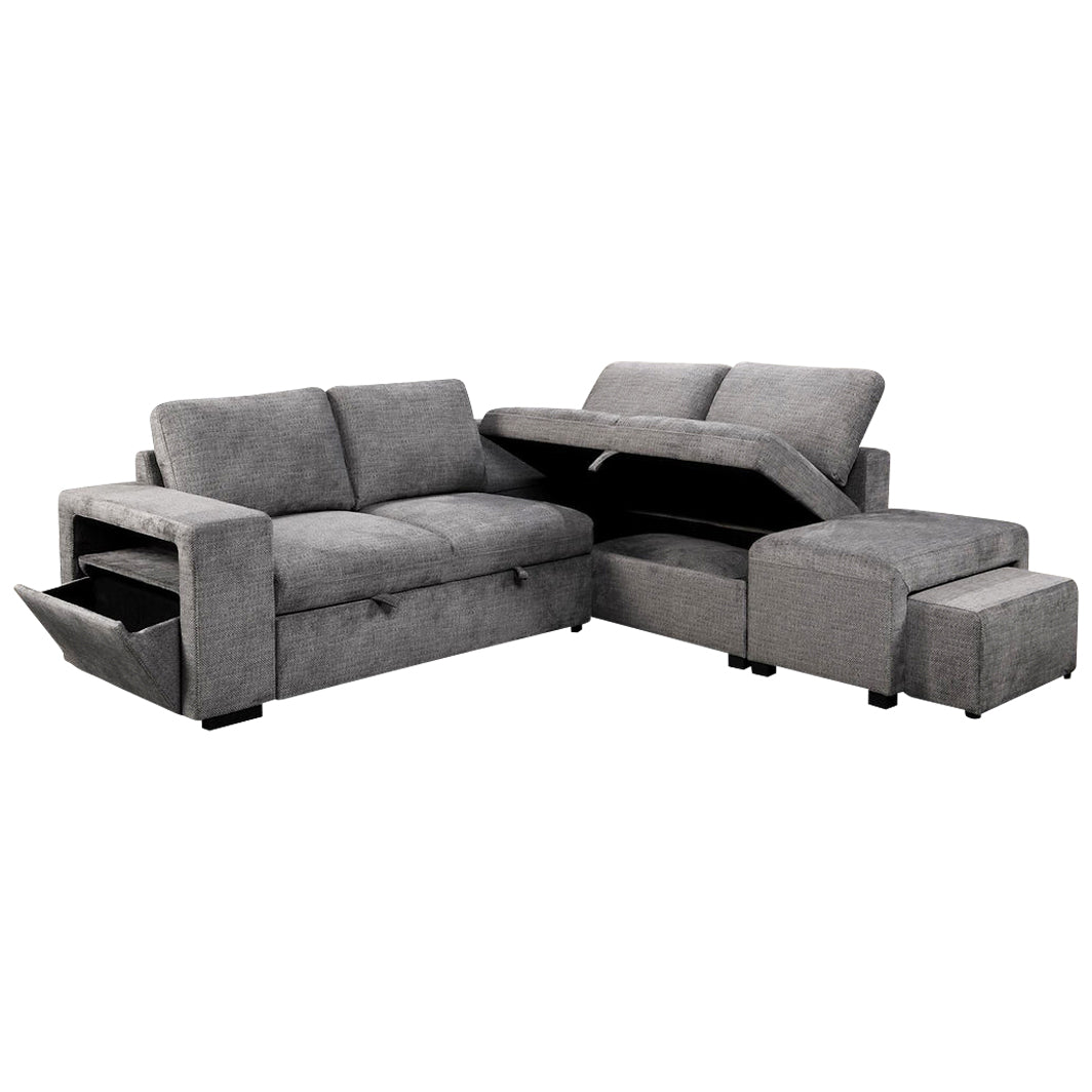 Jordan - L Shaped Sectional Sofa Bed - Grey Fabric