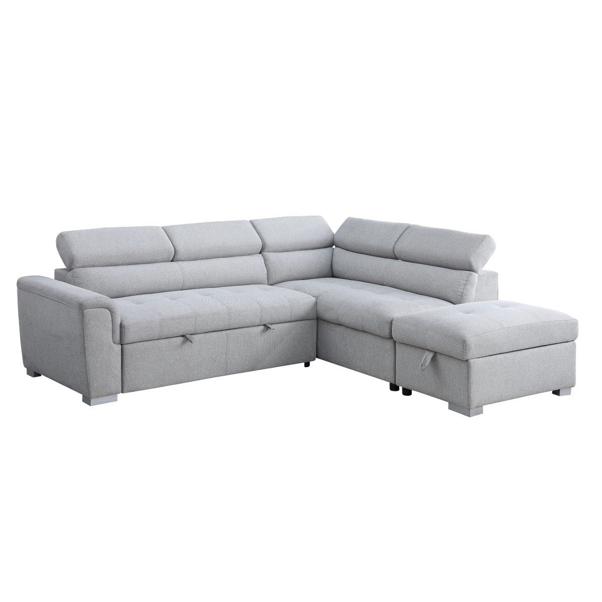 Mia - Sectional Sofa Bed - Pale Grey Fabric