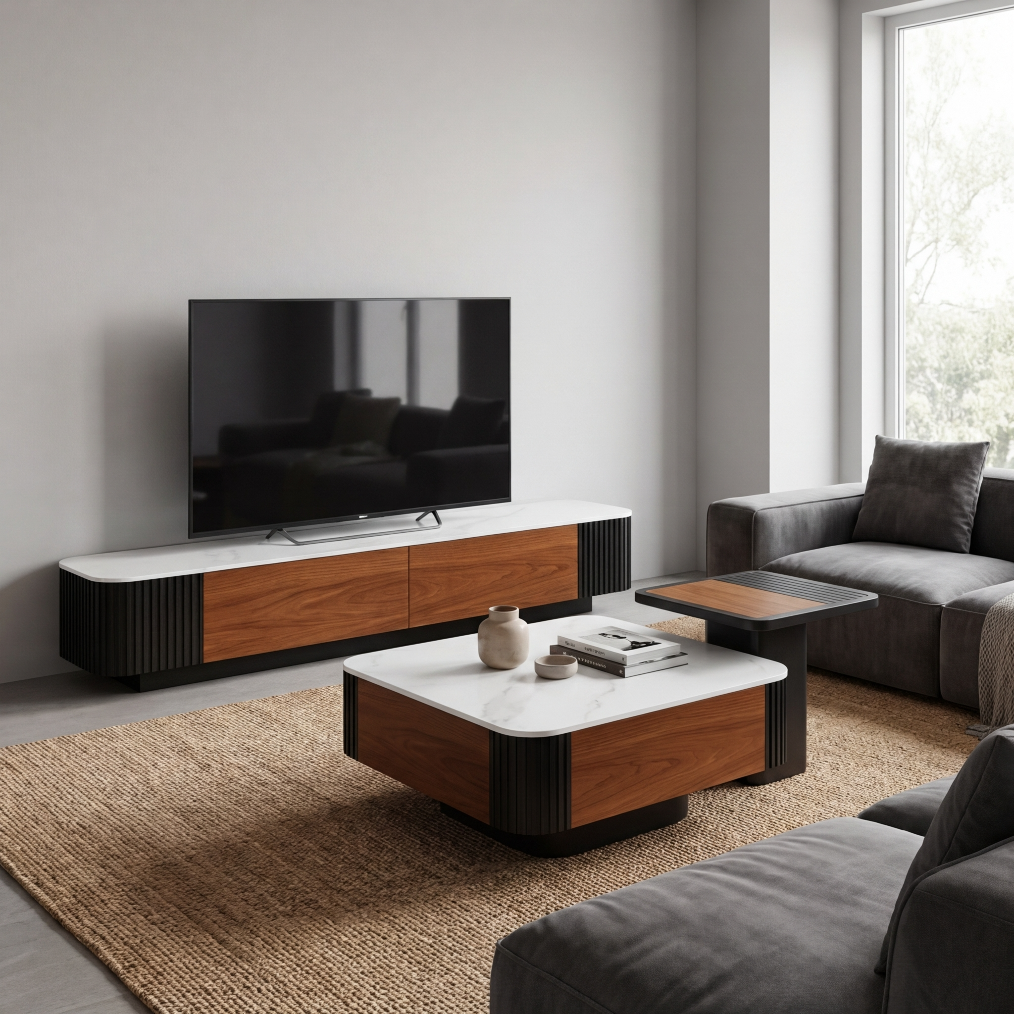Lucca - TV Stand - Black and Wood - 78 in