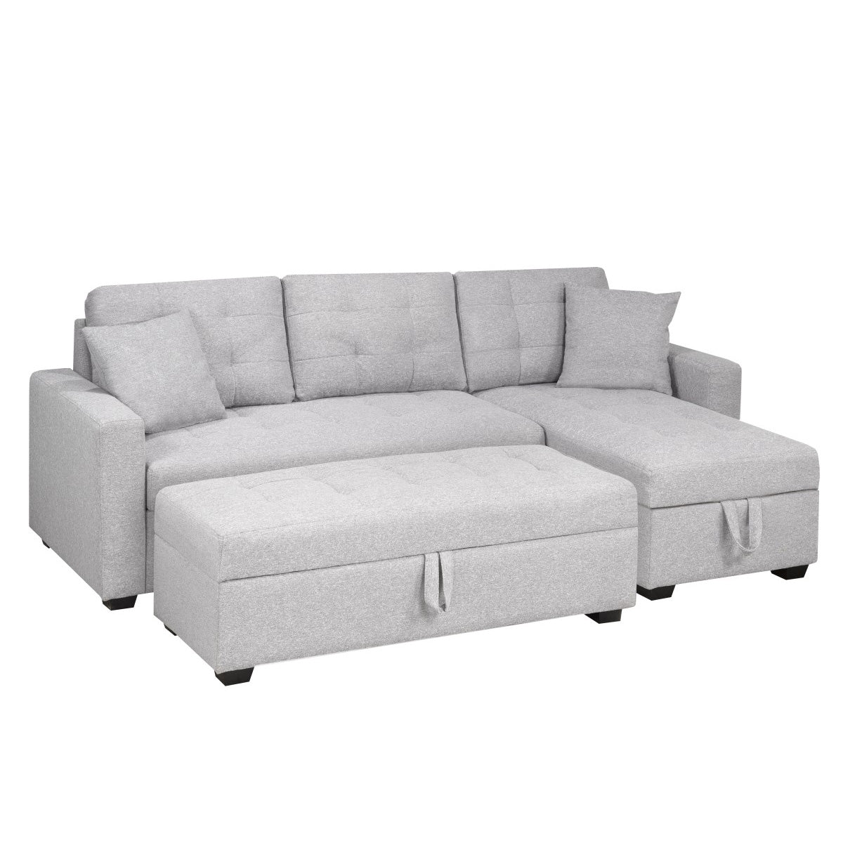 Emma - Reversible Sectional Sofa Bed with Ottoman - Grey Fabric