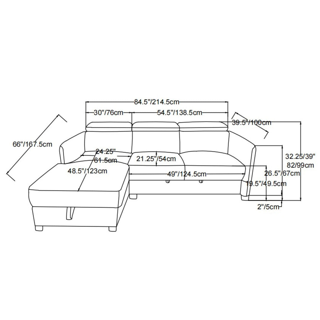 Ellis - Sectional Sofa Bed - Grey Fabric