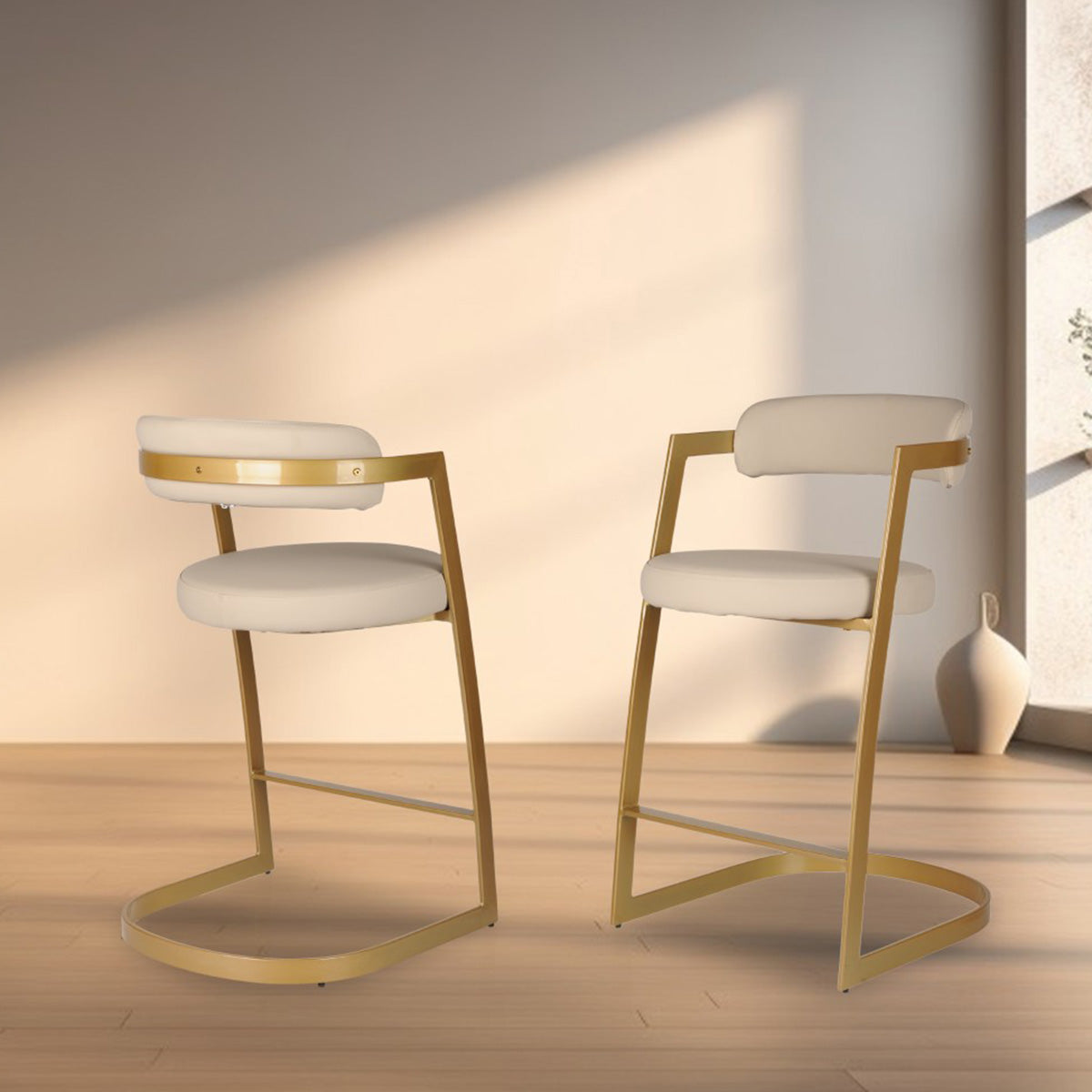 Denis - Counter Chair - 2pcs - Beige Faux Leather