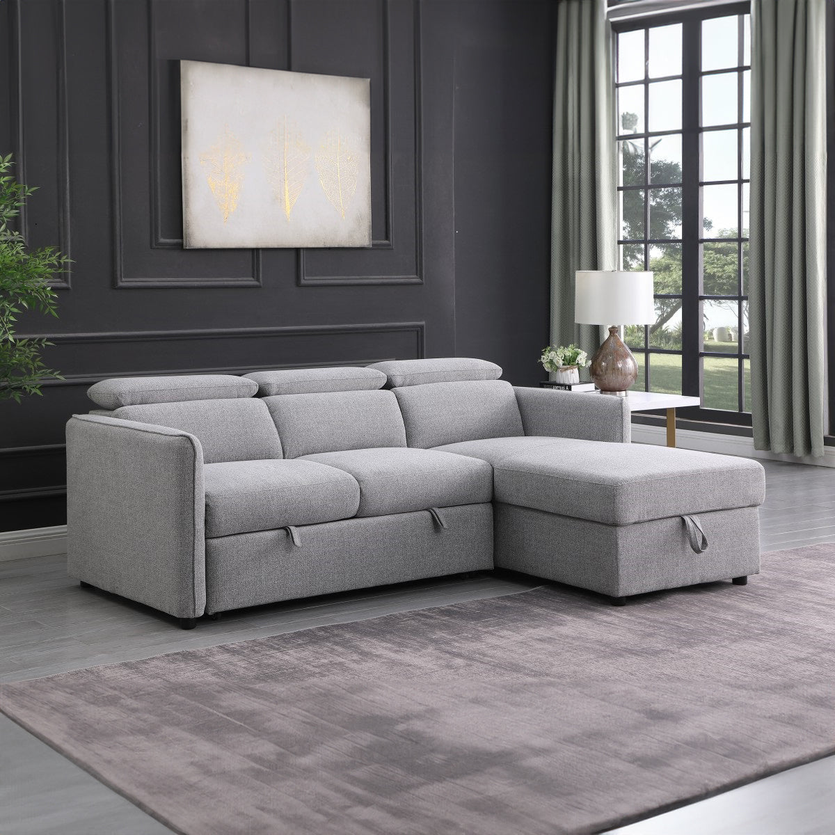 Ellis - Sectional Sofa Bed - Grey Fabric