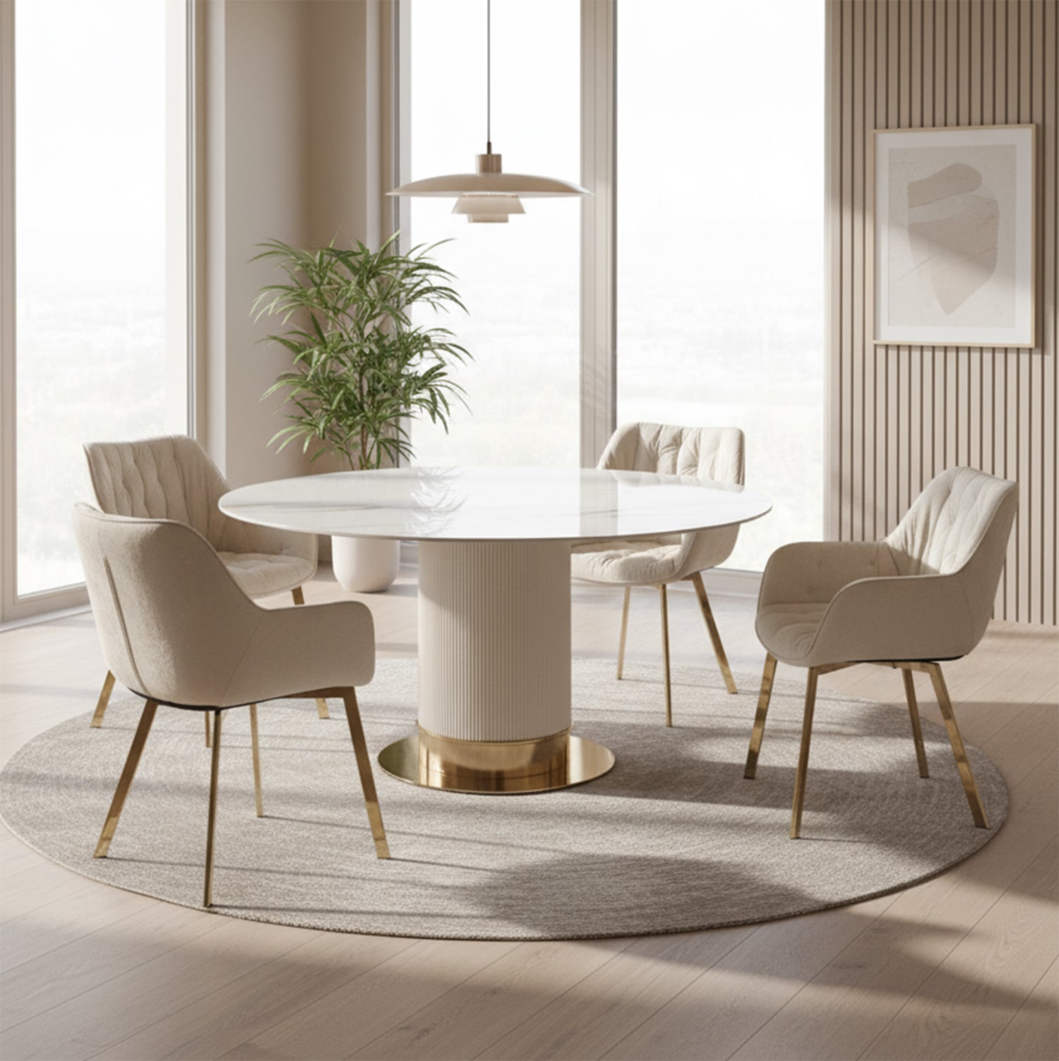 Ariane/Félicia - Dining Room Set - White and Beige