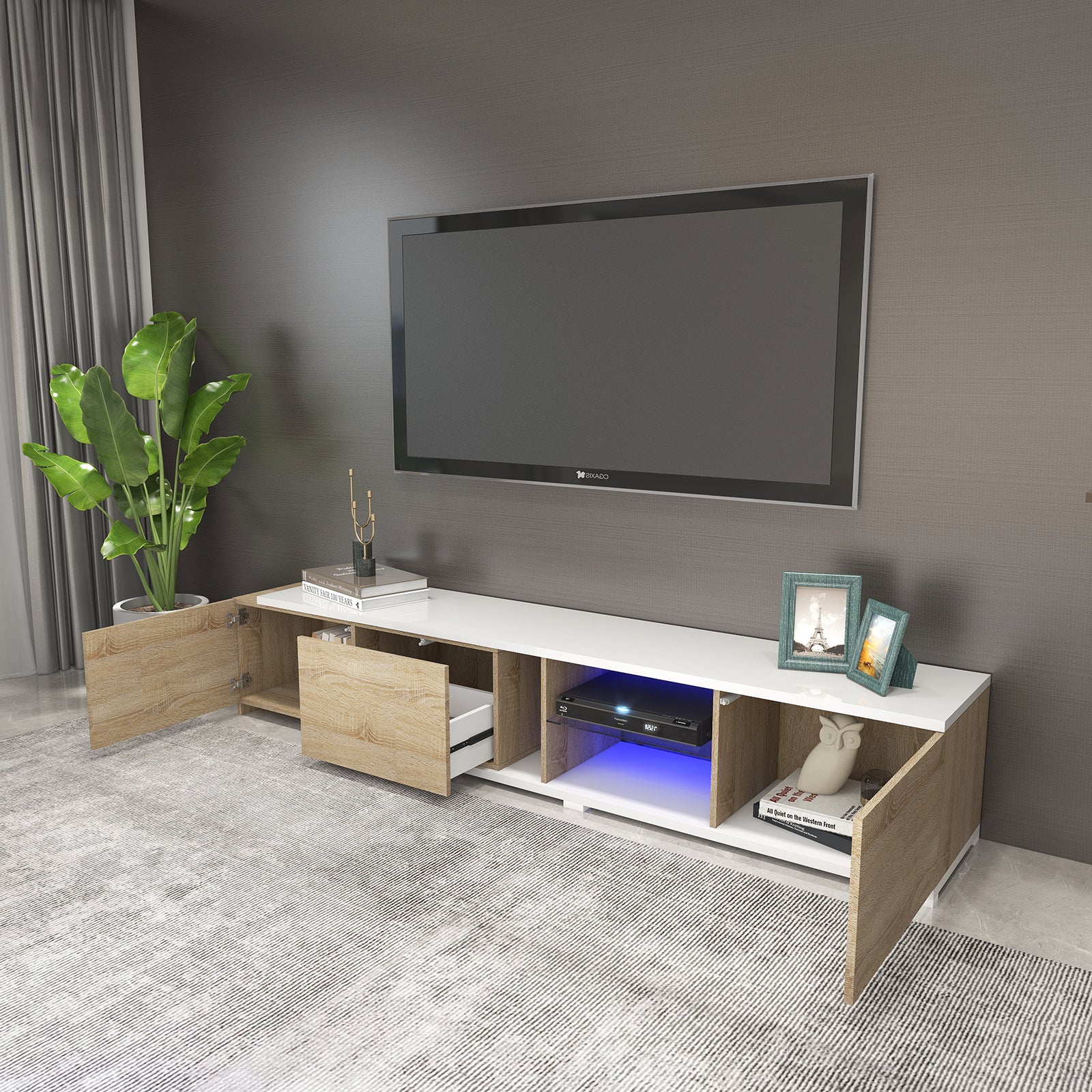 Alexandra - LED TV Stand - Entertainment Unit - Natural Wood and White - 87 in - 115 in