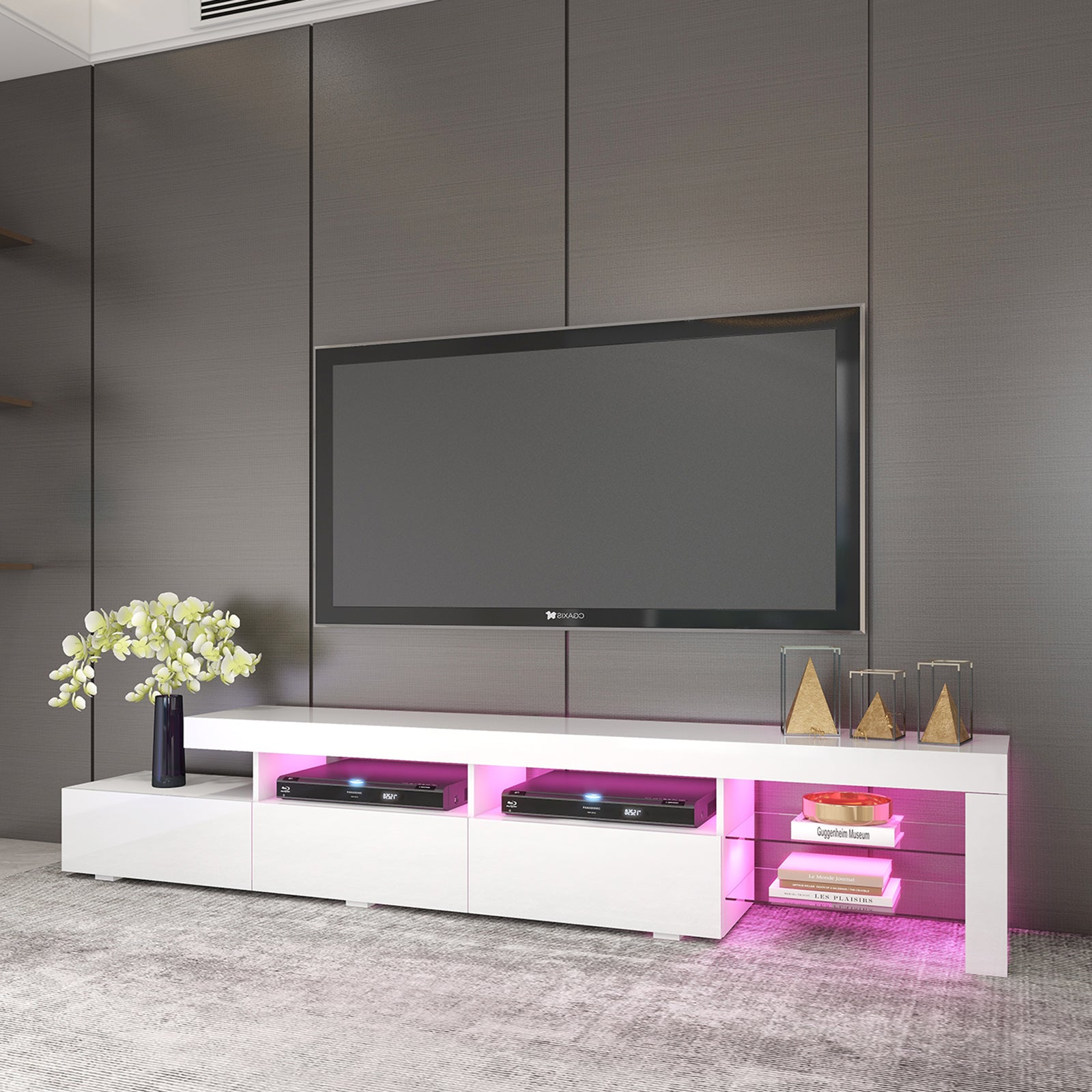 Gabriel - LED TV Stand - Entertainment Unit - High Gloss White - 95in