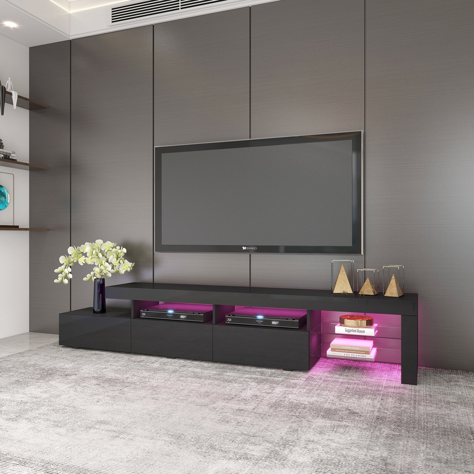 Gabriel - LED TV Stand - Entertainment Unit - High Gloss Black - 95in