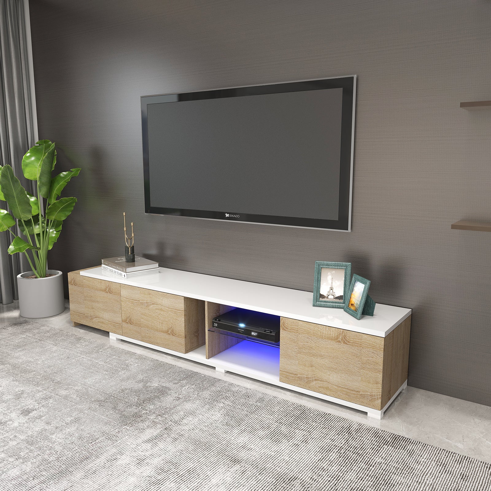 Alexandra - LED TV Stand - Entertainment Unit - Natural Wood and White - 87 in - 115 in