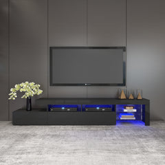 Meuble de TV avec LED - Noir Lustré - 95 po