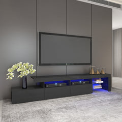 Meuble de TV avec LED - Noir Lustré - 95 po
