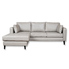 Sofa Sectionnel en L - Reversible - Simili-Cuir Gris Pâle - Puffy