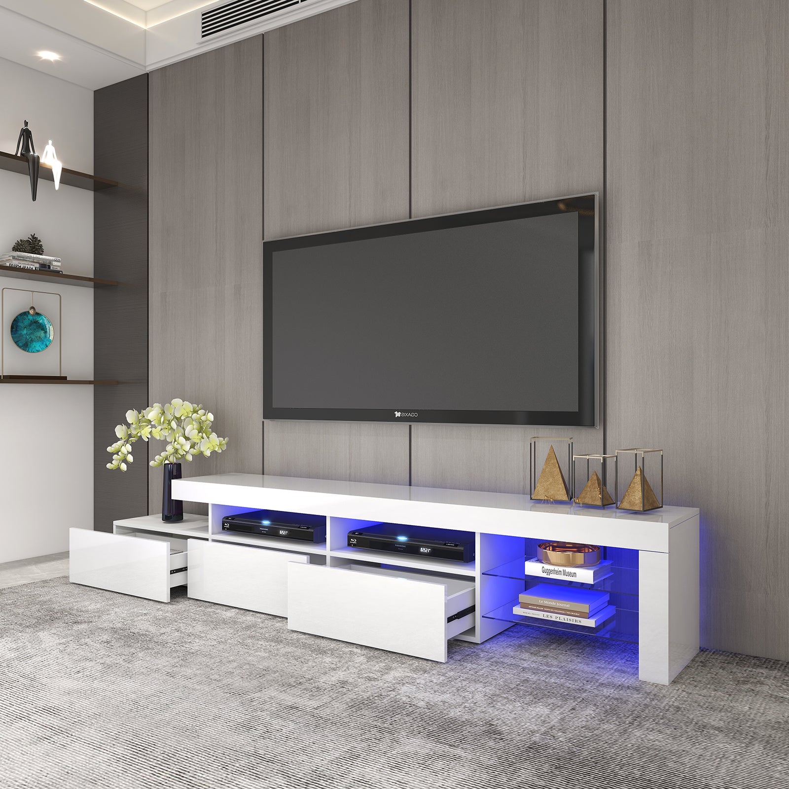 Gabriel - LED TV Stand - Entertainment Unit - High Gloss White - 95in