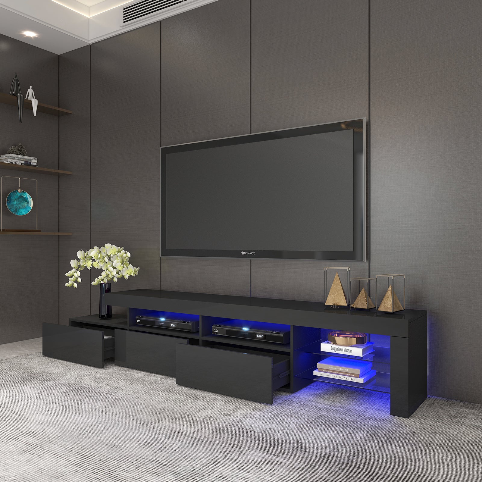 Gabriel - LED TV Stand - Entertainment Unit - High Gloss Black - 95in