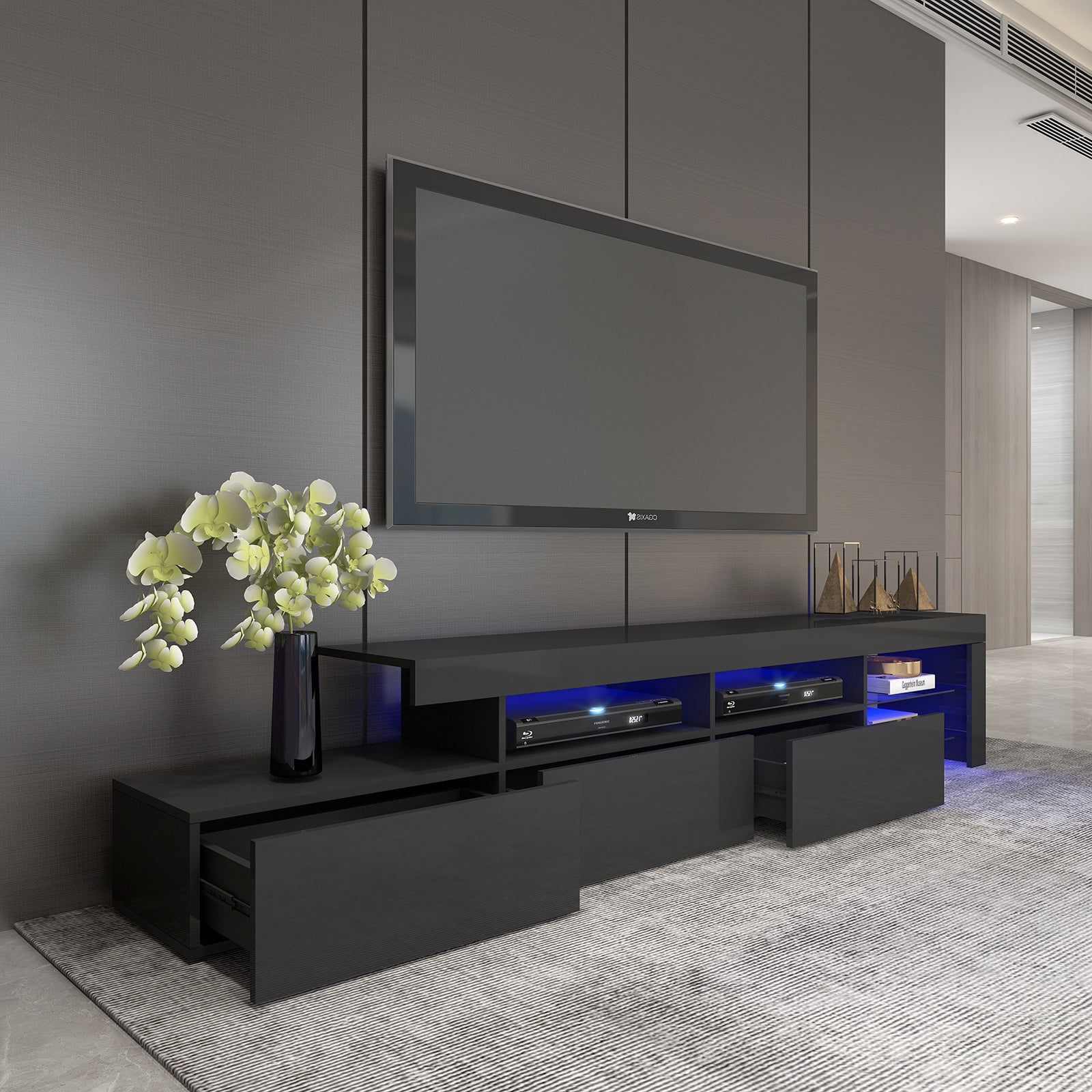 Gabriel - LED TV Stand - Entertainment Unit - High Gloss Black - 95in