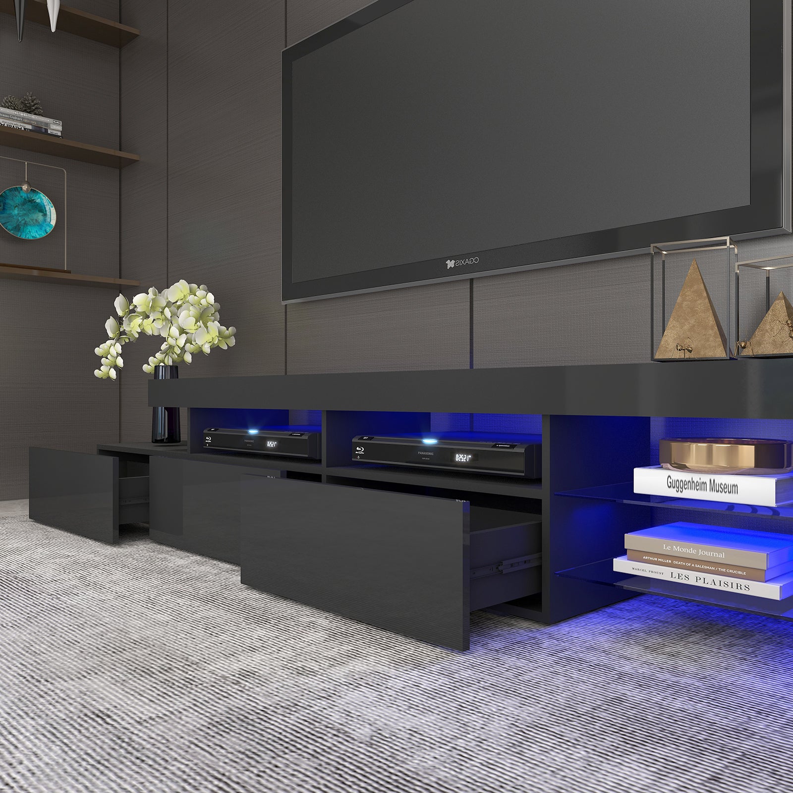 Gabriel - LED TV Stand - Entertainment Unit - High Gloss Black - 95in