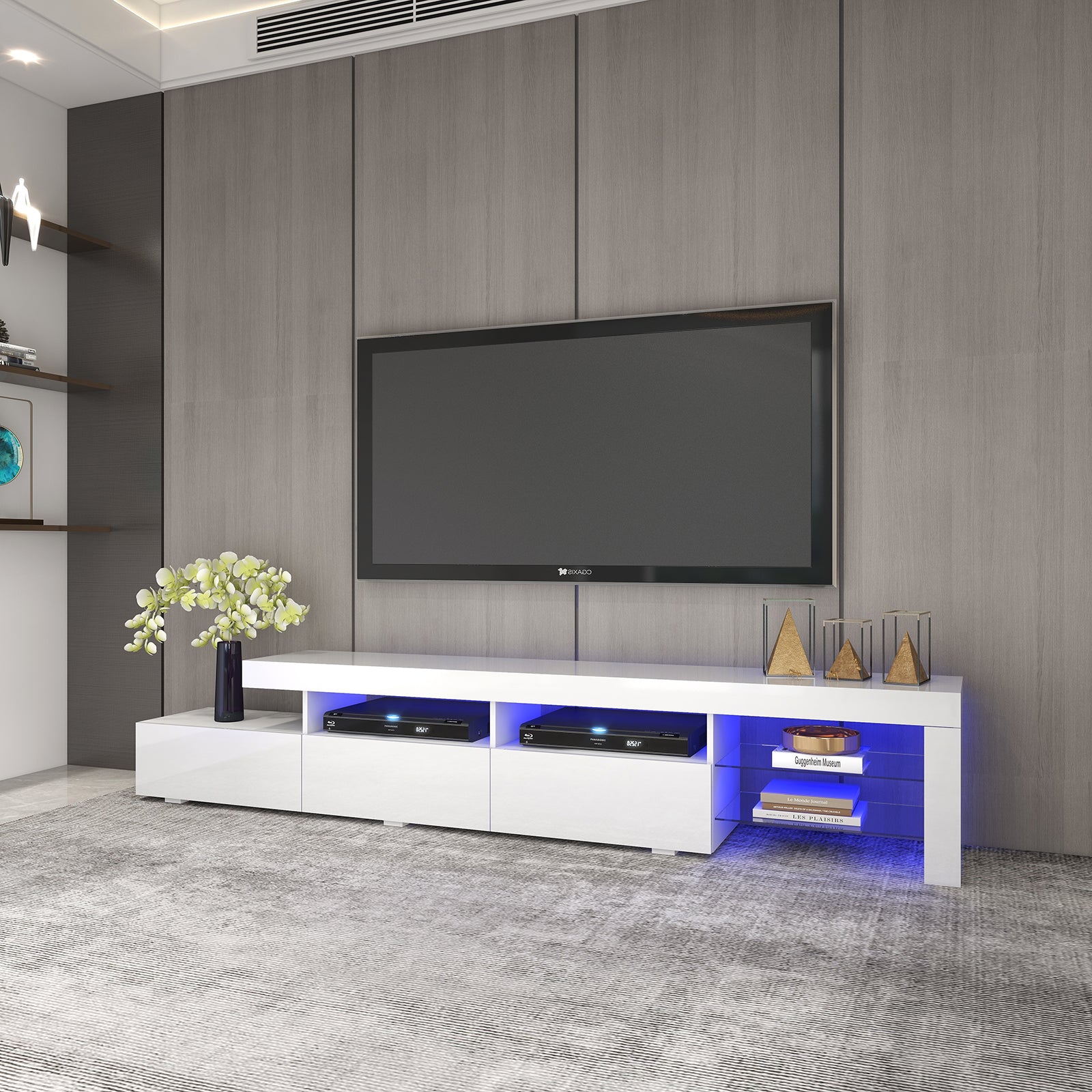 Gabriel - LED TV Stand - Entertainment Unit - High Gloss White - 95in