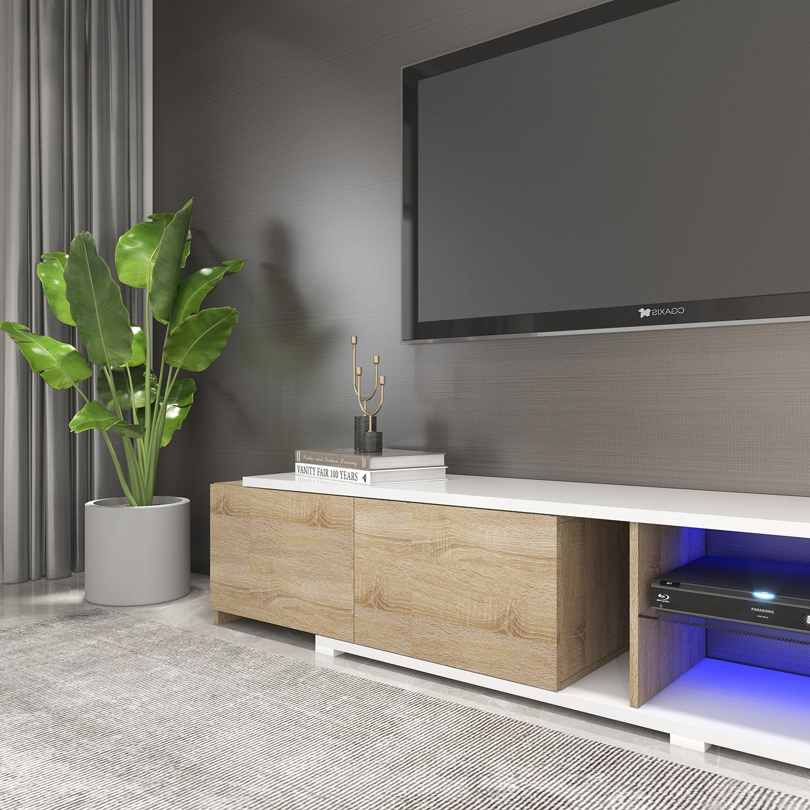 Alexandra - LED TV Stand - Entertainment Unit - Natural Wood and White - 87 in - 115 in