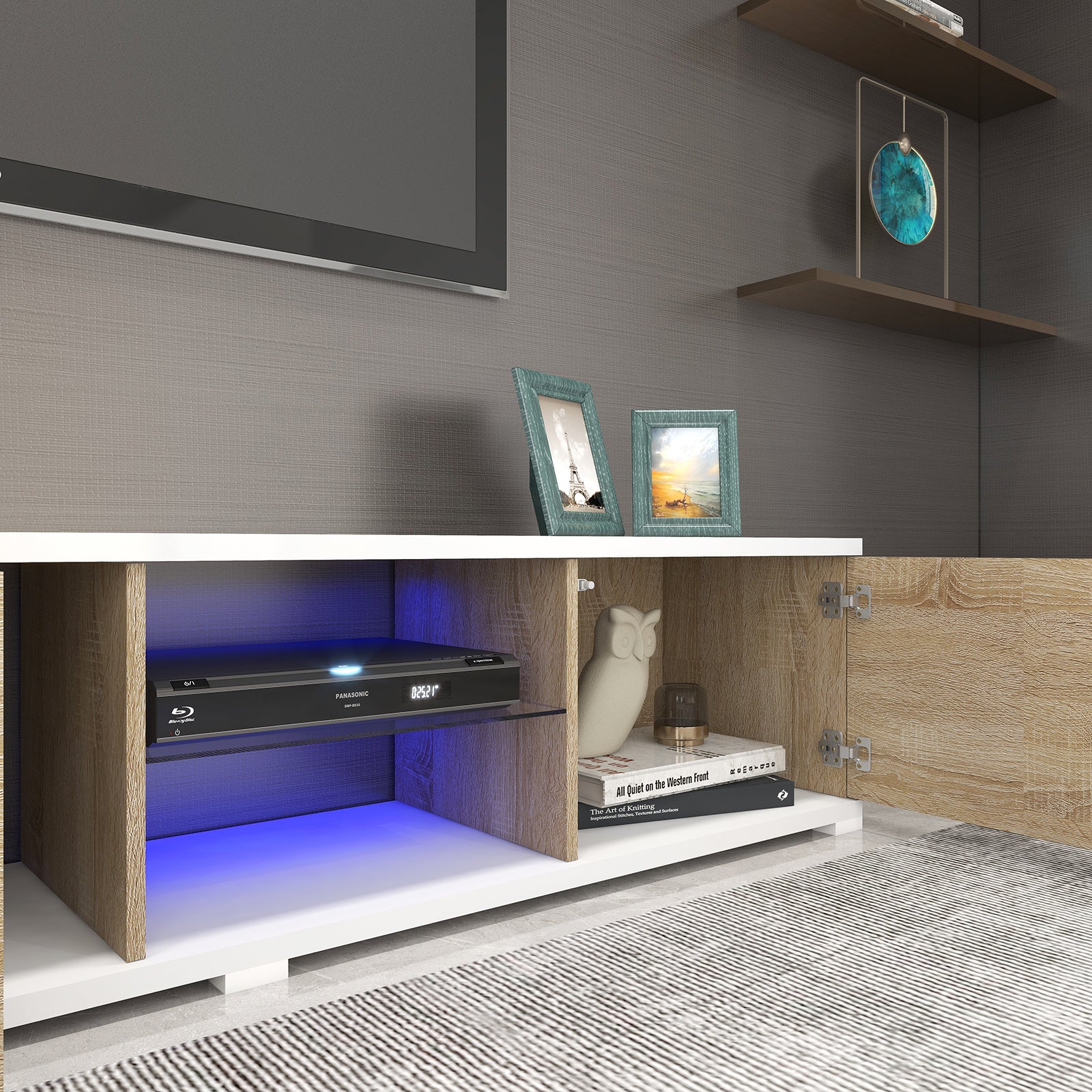 Alexandra - LED TV Stand - Entertainment Unit - Natural Wood and White - 87 in - 115 in