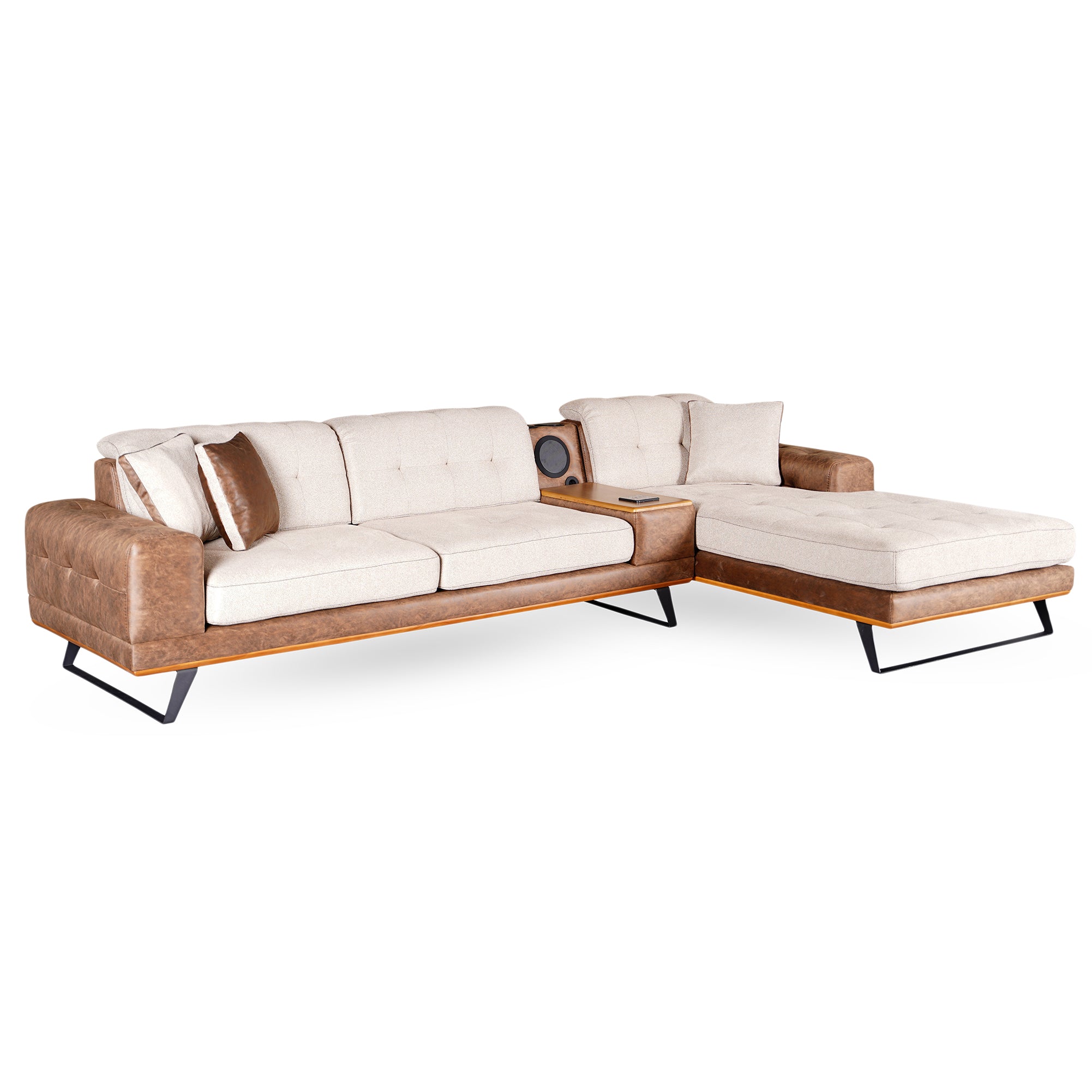 Asya - Sectional Sofa - 2-Tone Beige Fabric