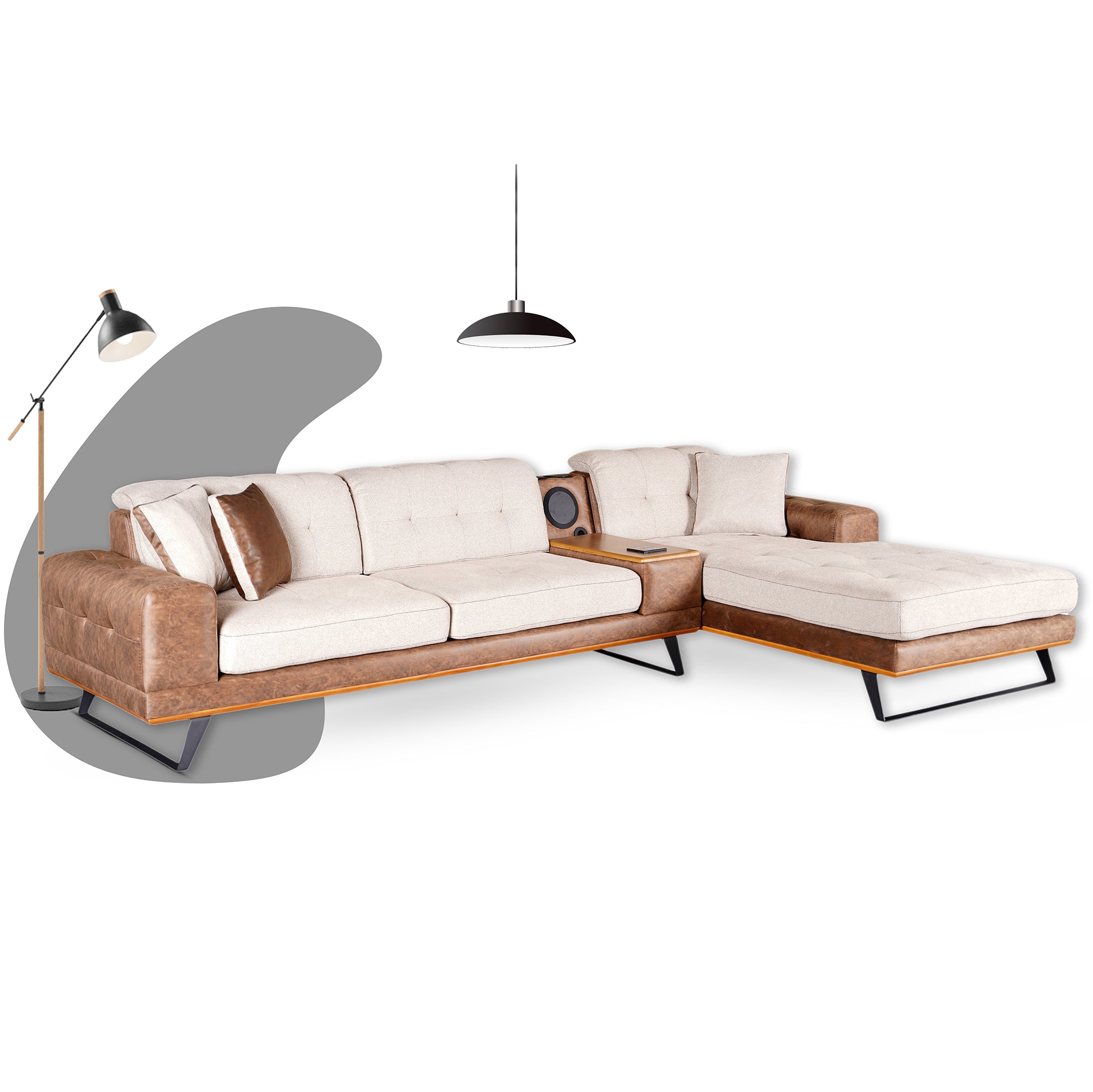 Asya - Sectional Sofa - 2-Tone Beige Fabric