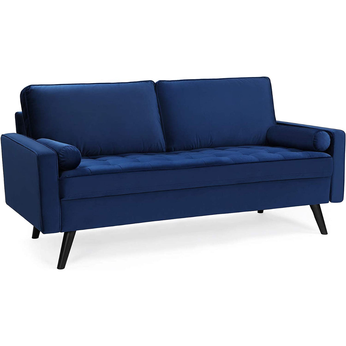 Sofa - 70 po - Surface en tissu Velour - Pieds en bois - Bleu Marin