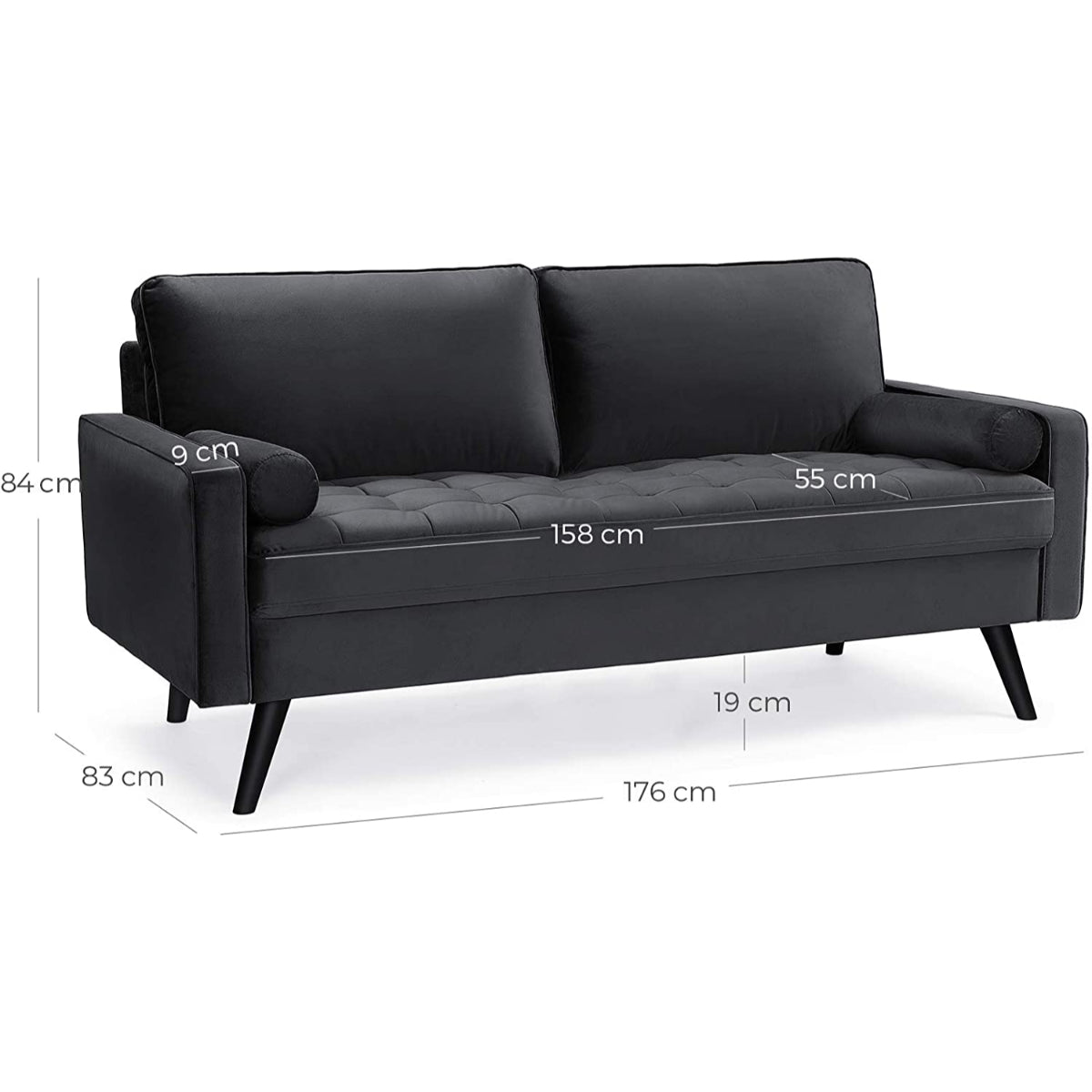 Sofa - 70 po - Surface en tissu Velour - Pieds en bois - GRIS