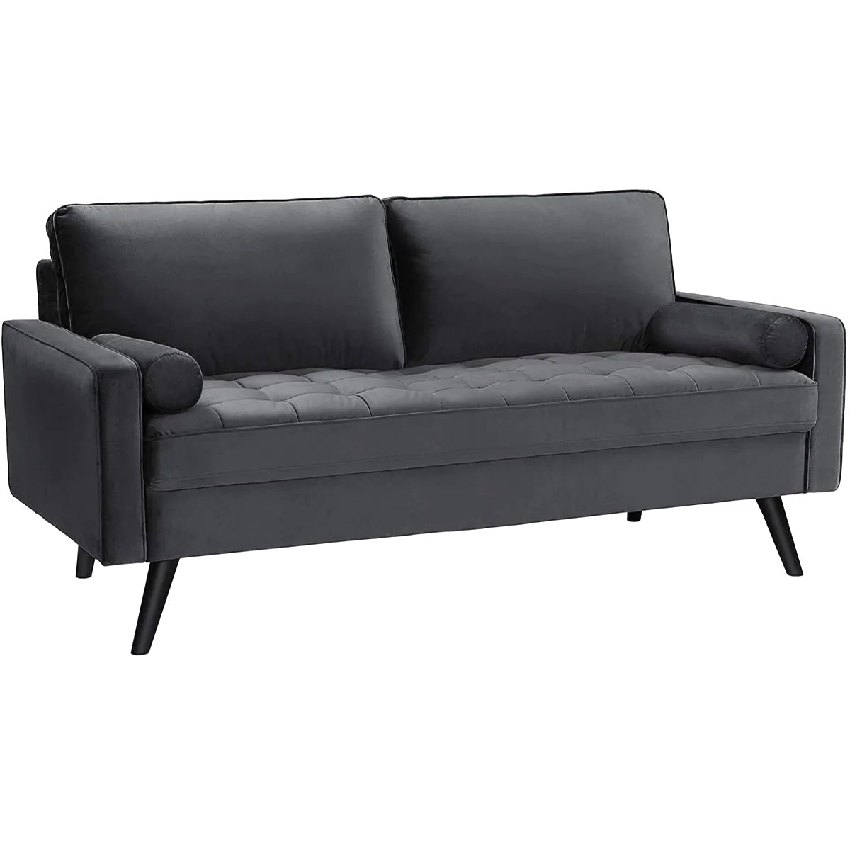 Sofa - 70 po - Surface en tissu Velour - Pieds en bois - GRIS