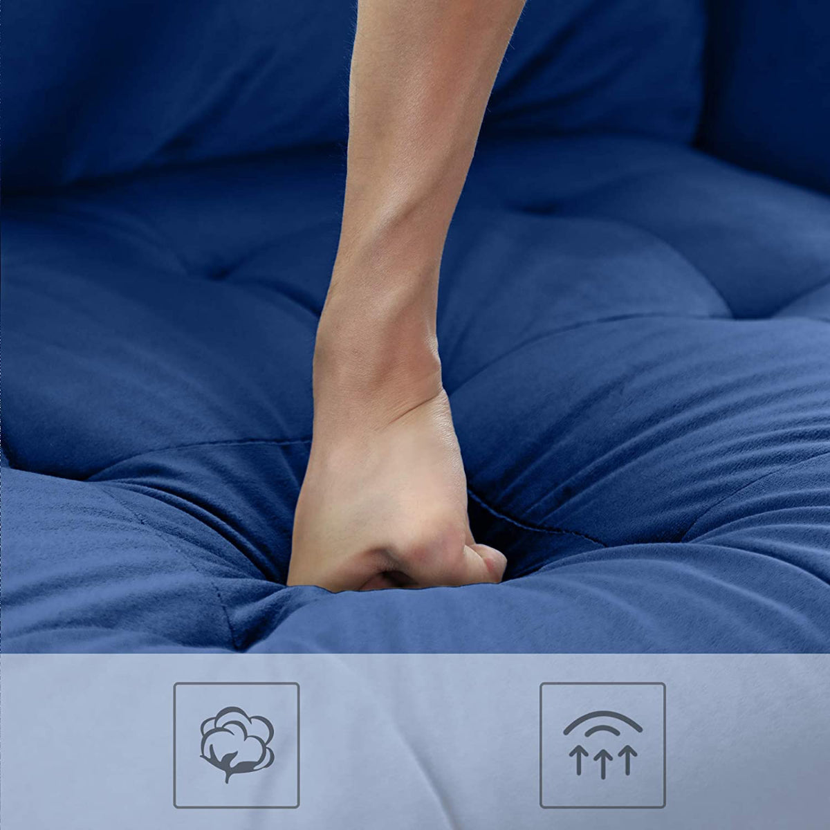 Sofa - 70 po - Surface en tissu Velour - Pieds en bois - Bleu Marin