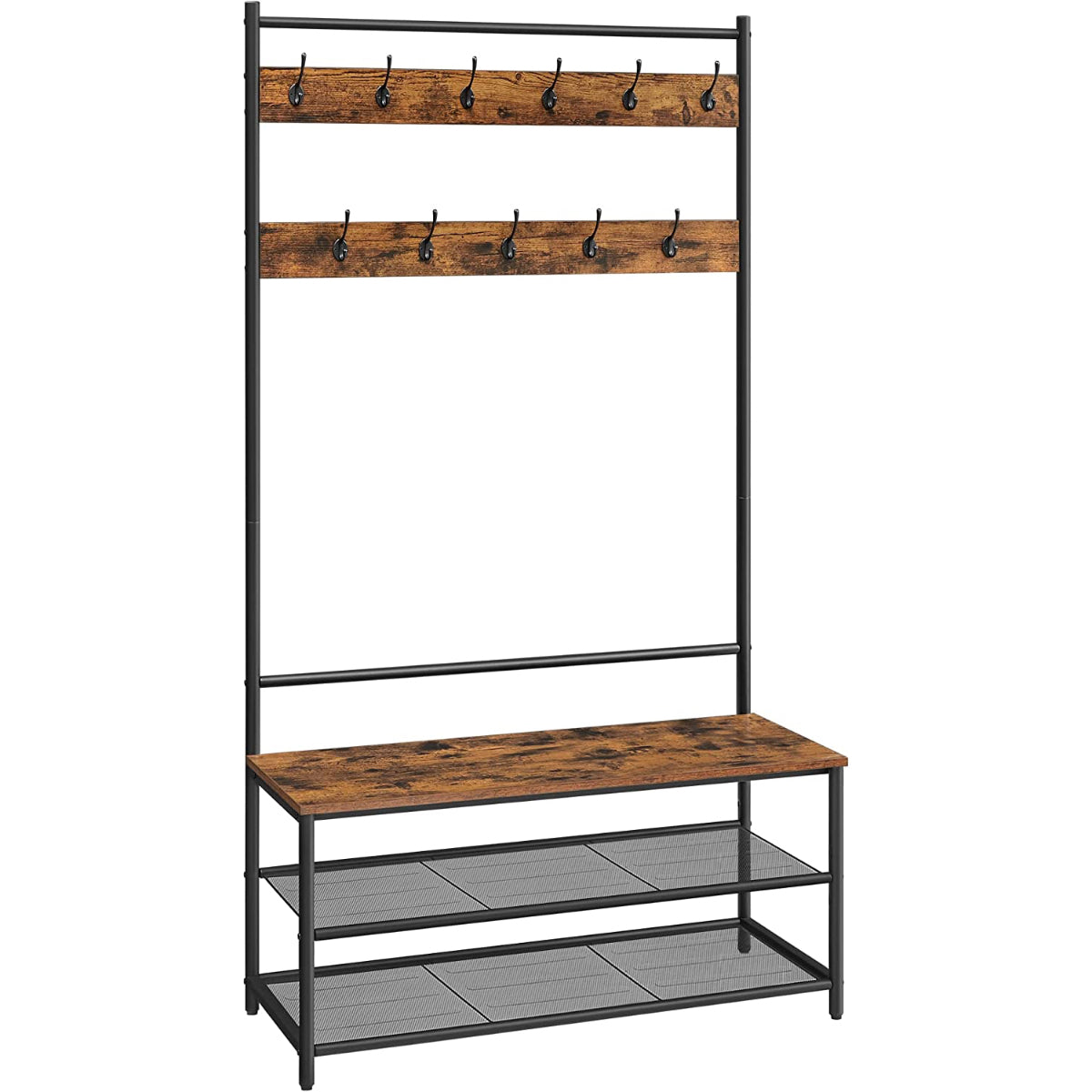 Danvik - Hallway Coat Rack with Shoe Bench - Rustic Brown