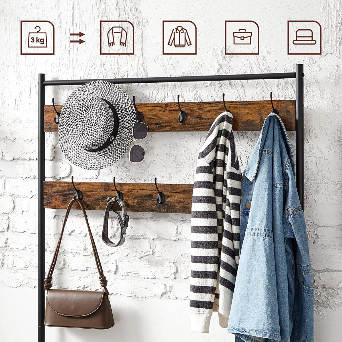 Danvik - Hallway Coat Rack with Shoe Bench - Rustic Brown