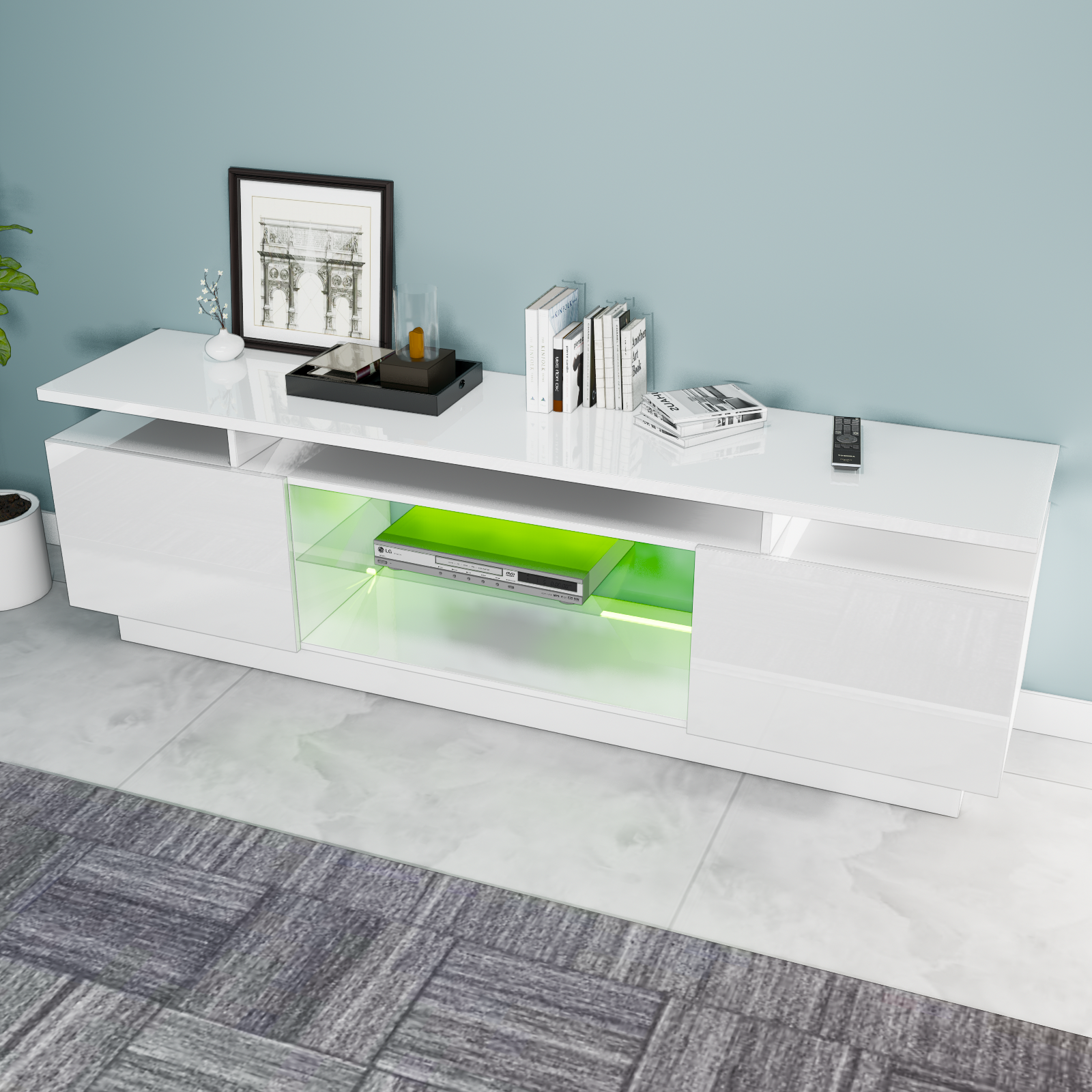 Lauren - LED TV Stand - Entertainment Unit - High Gloss White - 70in