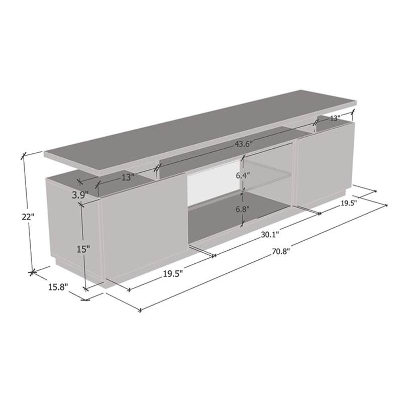 Lauren - LED TV Stand - Entertainment Unit - High Gloss White - 70in