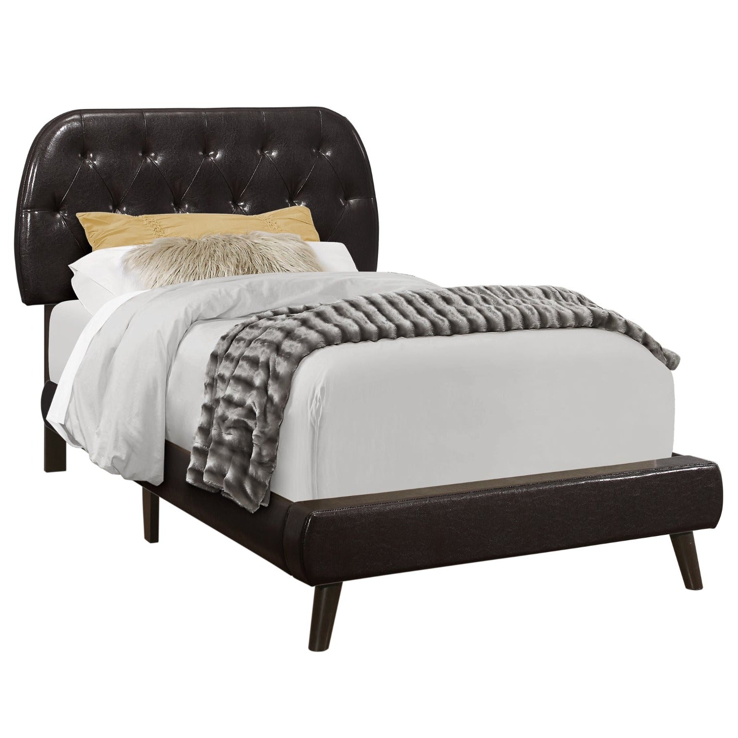 Adèle - Twin Bed - Dark Brown Faux Leather