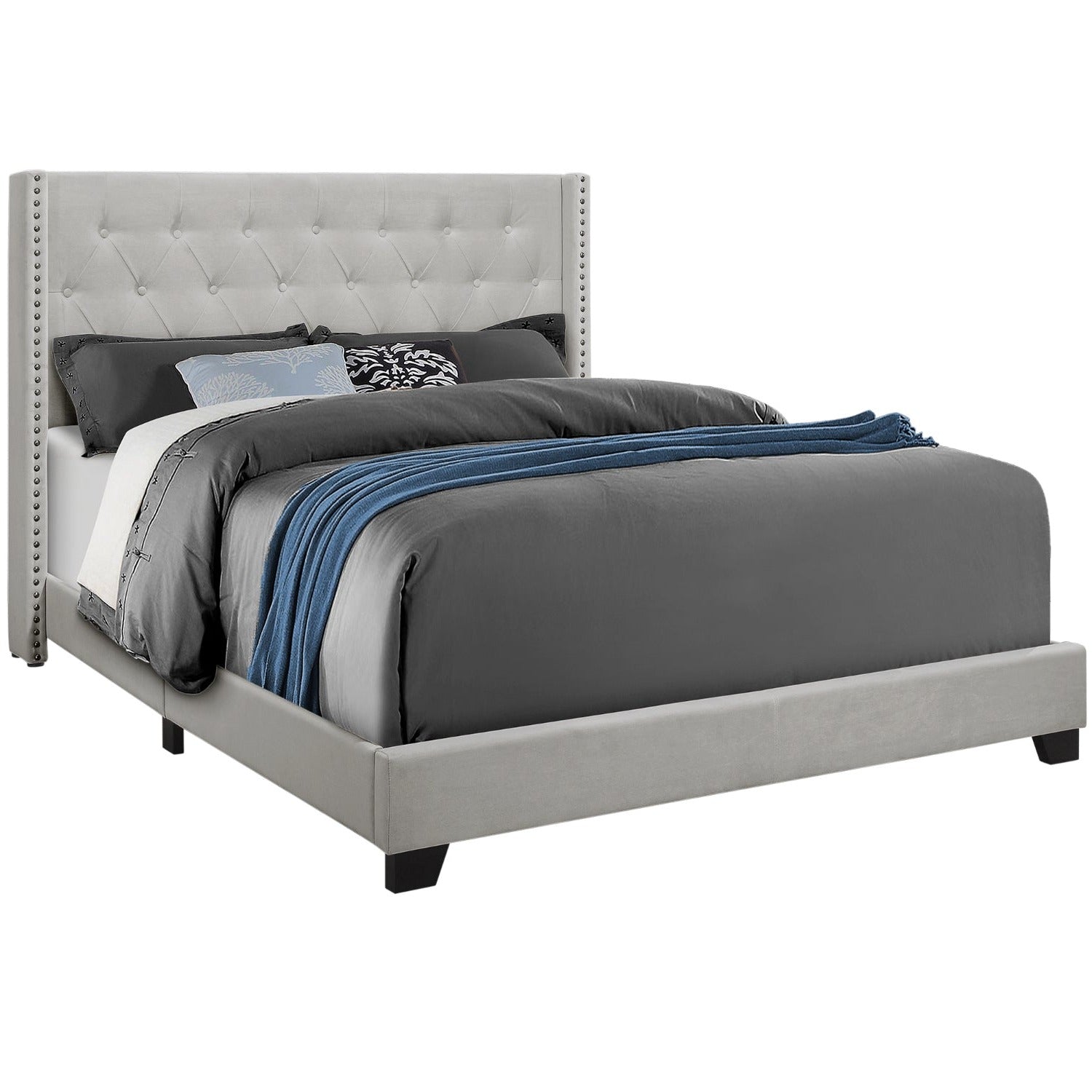 Elise - Queen Bed - Light Grey Velvet