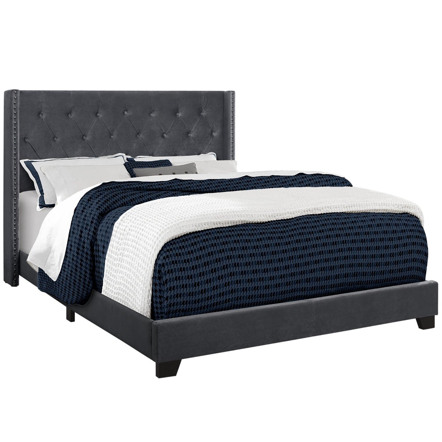 Elise - Queen Bed - Dark Grey Velvet