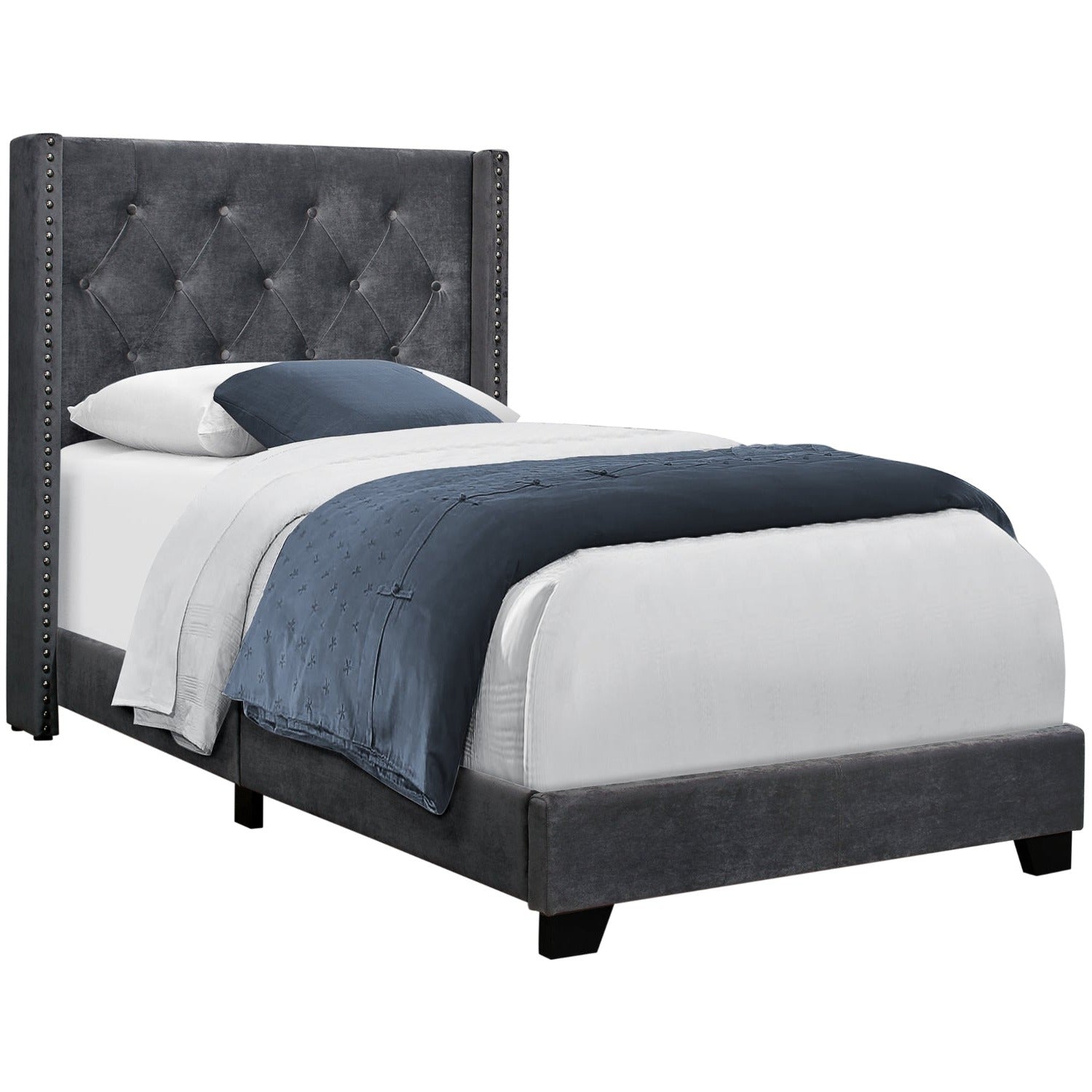 Elise - Twin Bed - Dark Grey Velvet