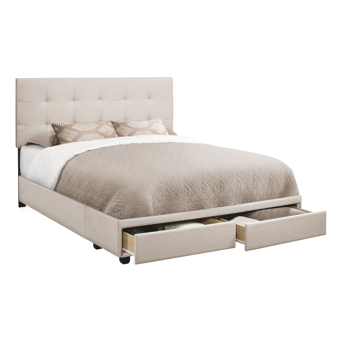 Pauline - Queen Bed - Beige Fabric