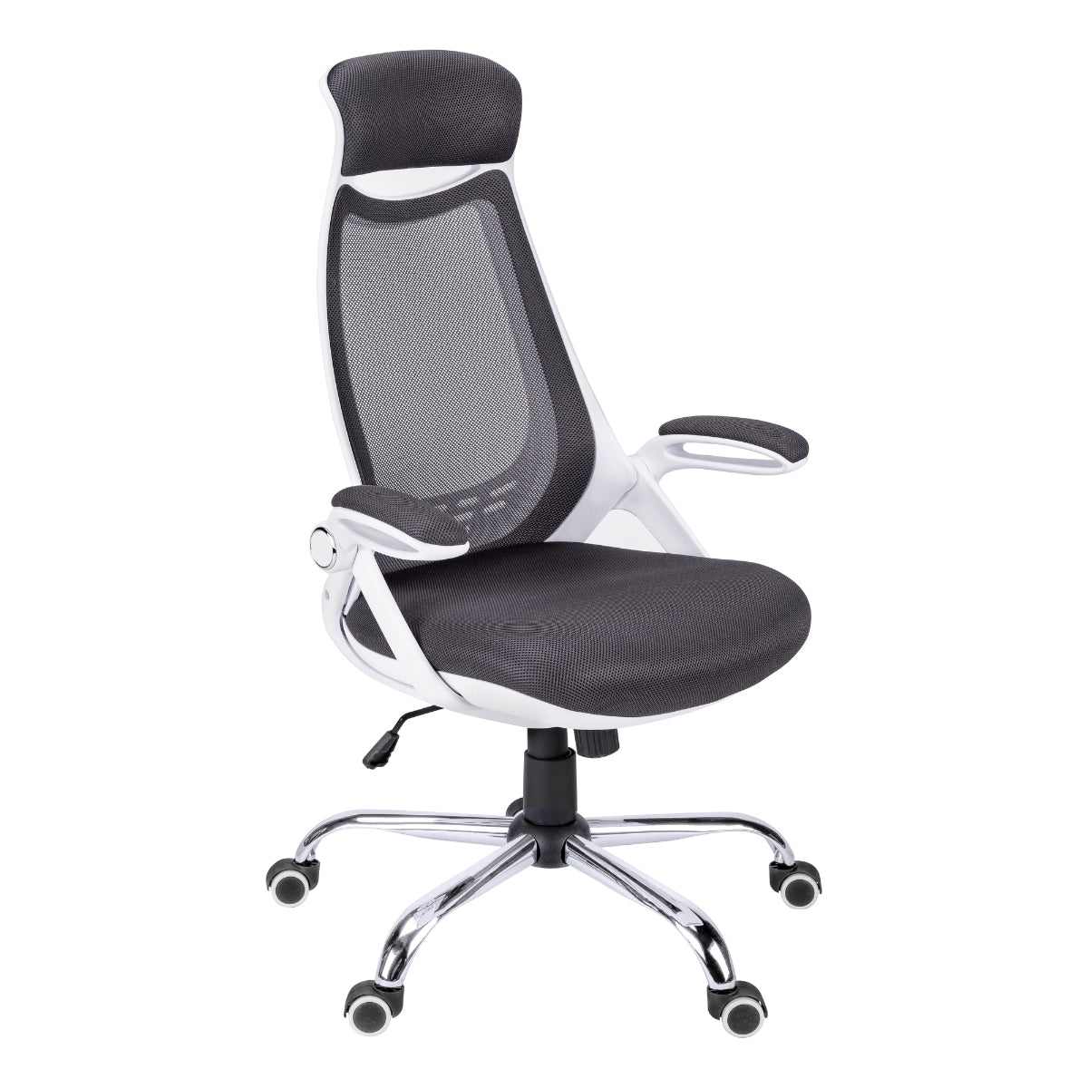 OFFICE CHAIR - WHITE/GREY MESH/ CHROME-HIGH BACK